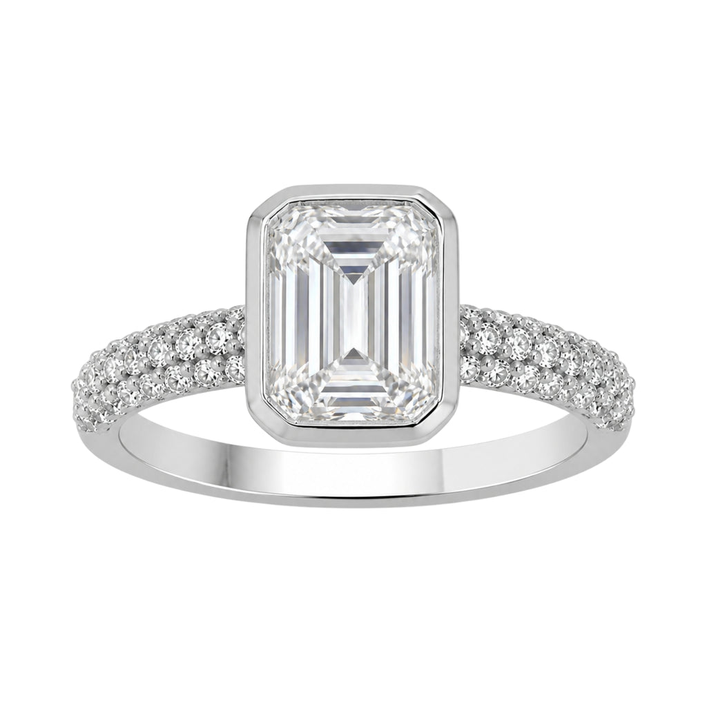 2.00 Carat T.W. Emerald and Round-cut Lab Grown Diamond (F/VS+) 14K Gold Solitaire Band Ring