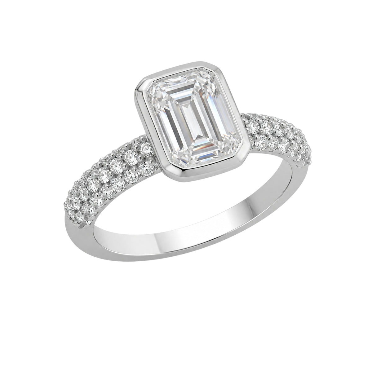 2.00 Carat T.W. Emerald and Round-cut Lab Grown Diamond (F/VS+) 14K Gold Solitaire Band Ring