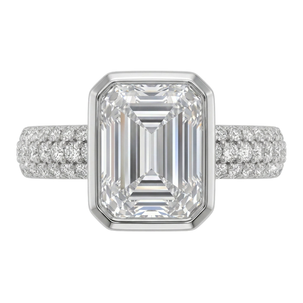2.00 Carat T.W. Emerald and Round-cut Lab Grown Diamond (F/VS+) 14K Gold Solitaire Band Ring