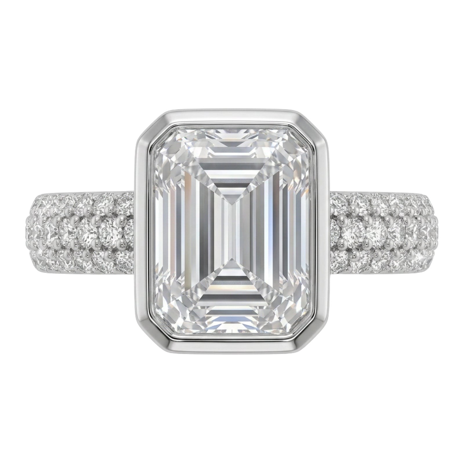 2.00 Carat T.W. Emerald and Round-cut Lab Grown Diamond (F/VS+) 14K Gold Solitaire Band Ring