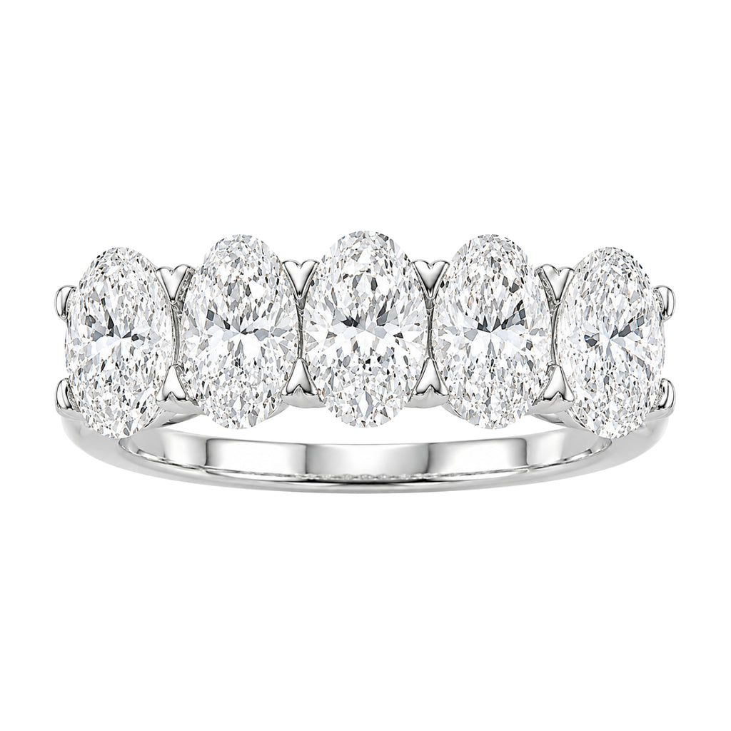2.00-3.00 Carat T.W. Oval-cut Lab Grown Diamond (F/VS+) 14K Gold 5 Stone Band Ring