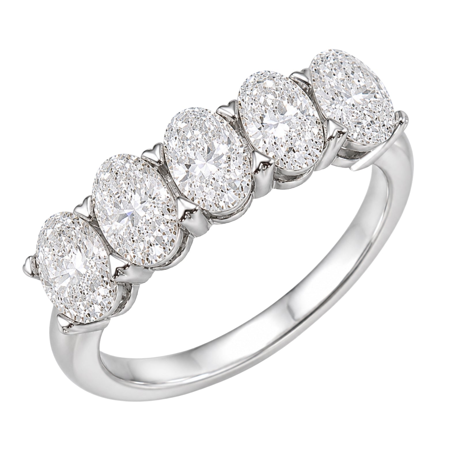 2.00-3.00 Carat T.W. Oval-cut Lab Grown Diamond (F/VS+) 14K Gold 5 Stone Band Ring