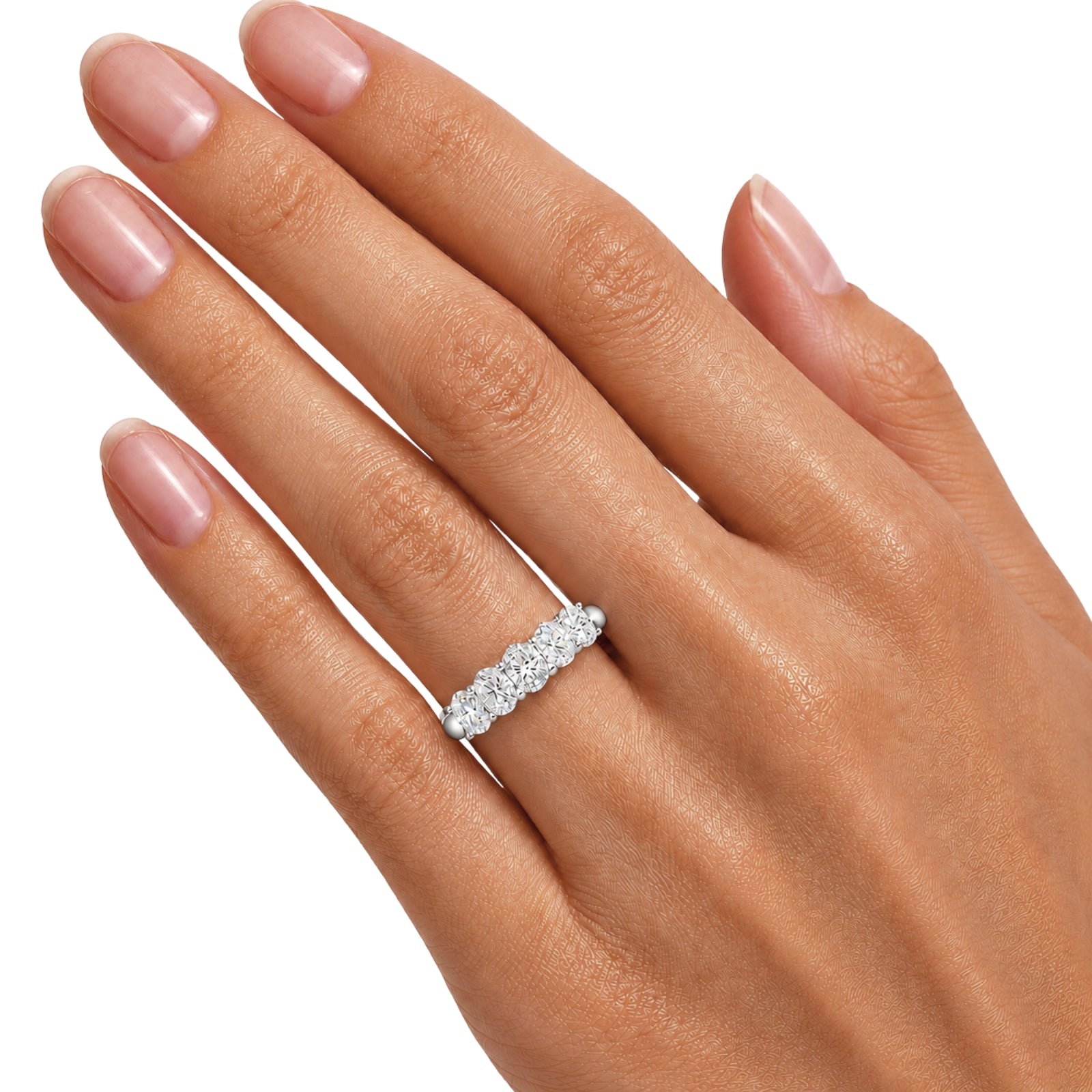 2.00-3.00 Carat T.W. Oval-cut Lab Grown Diamond (F/VS+) 14K Gold 5 Stone Band Ring