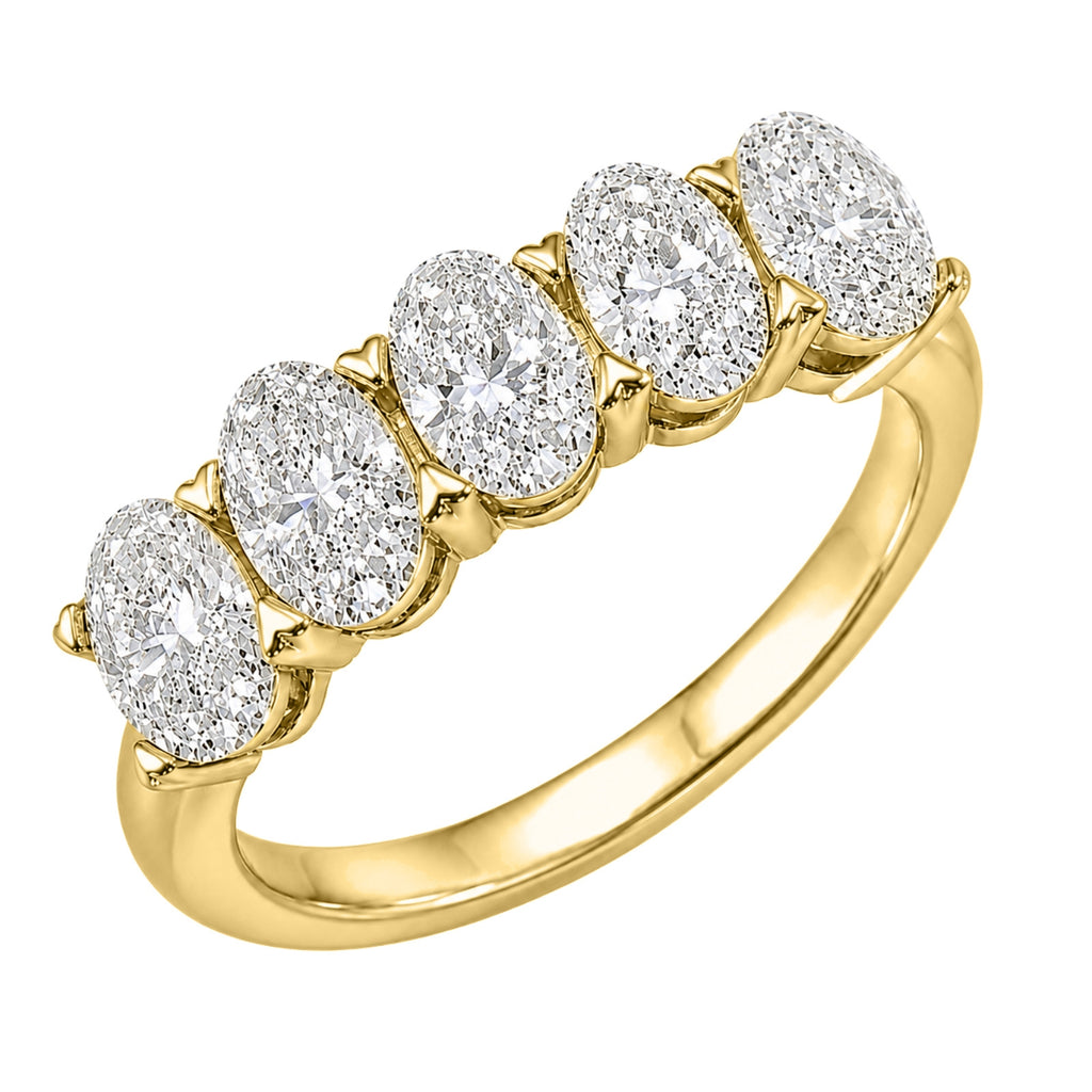 2.00-3.00 Carat T.W. Oval-cut Lab Grown Diamond (F/VS+) 14K Gold 5 Stone Band Ring