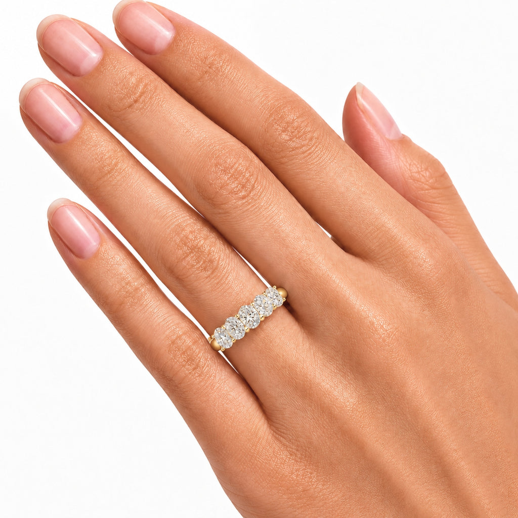 2.00-3.00 Carat T.W. Oval-cut Lab Grown Diamond (F/VS+) 14K Gold 5 Stone Band Ring
