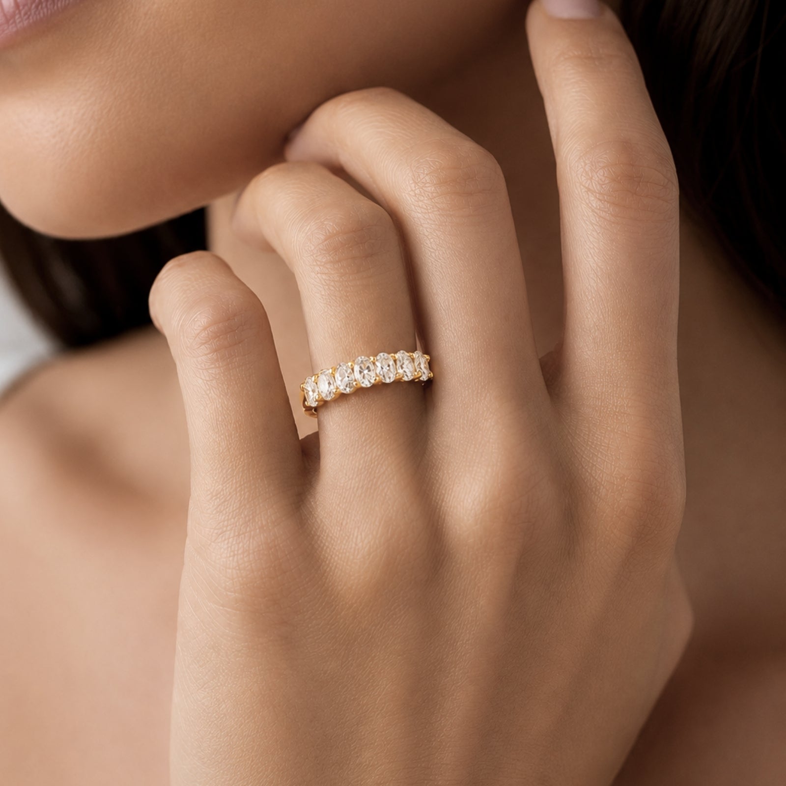 2.00 -3.00 Carat T.W. Oval-cut Lab Grown Diamond (F/VS+) 14K Gold 7 Stone Band Ring