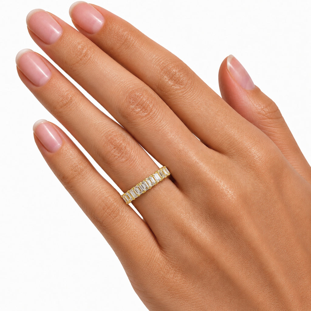 5.00 - 7.00 Carat T.W. Emerald-cut Lab Grown Diamond (F/VS+) 14K Gold Eternity Band Ring