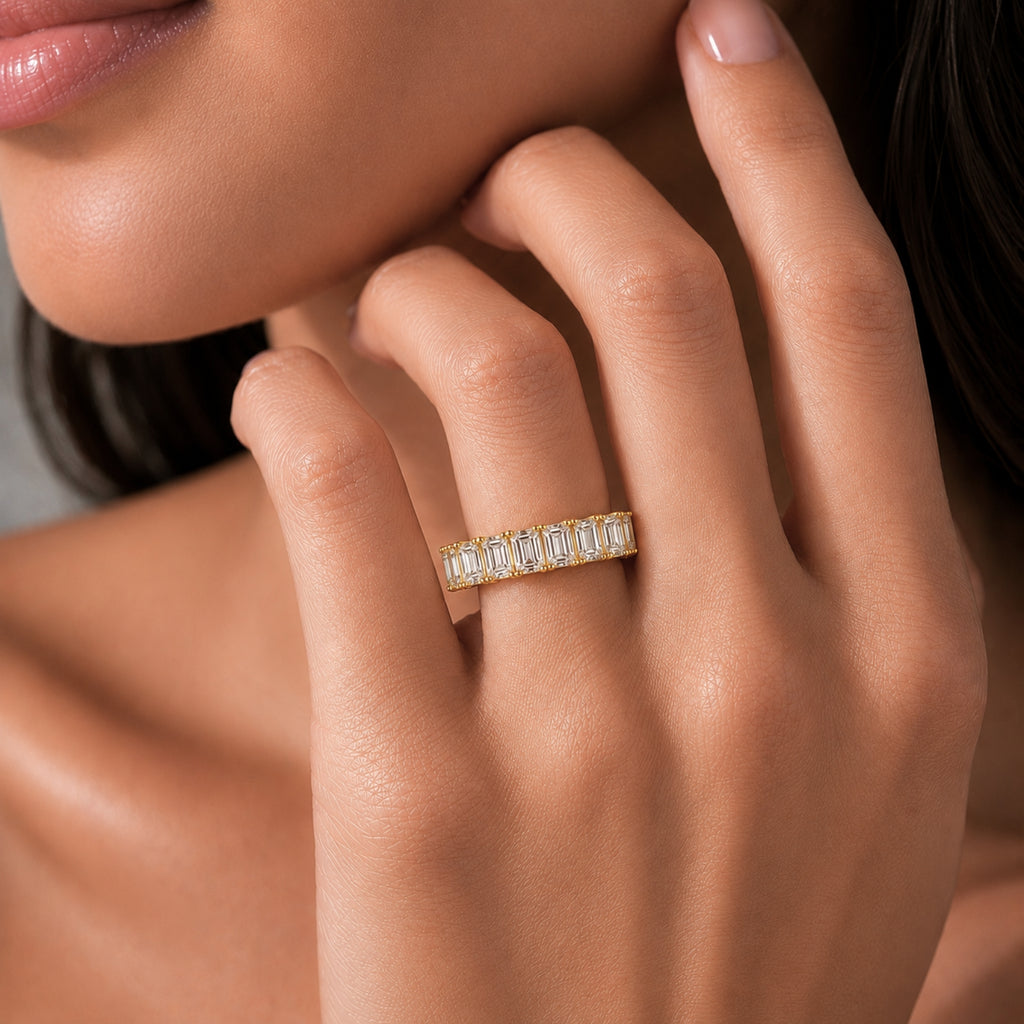 5.00 - 7.00 Carat T.W. Emerald-cut Lab Grown Diamond (F/VS+) 14K Gold Eternity Band Ring