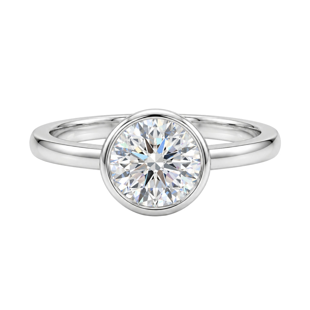 1.00-6.00 Carat T.W. Round-cut IGI Certified Lab Grown Diamond (F/VS+) 14K Gold Bezel Set Ring