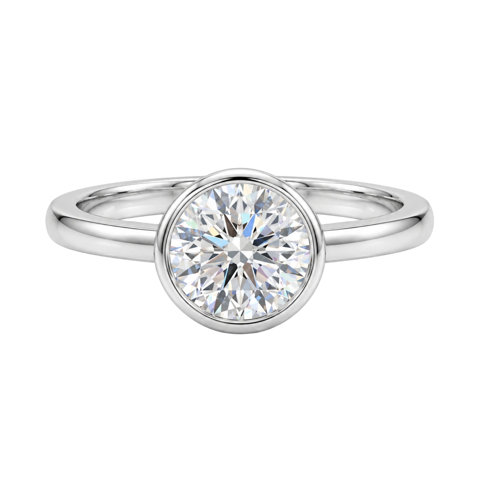 1.00-6.00 Carat T.W. Round-cut IGI Certified Lab Grown Diamond (F/VS+) 14K Gold Bezel Set Ring
