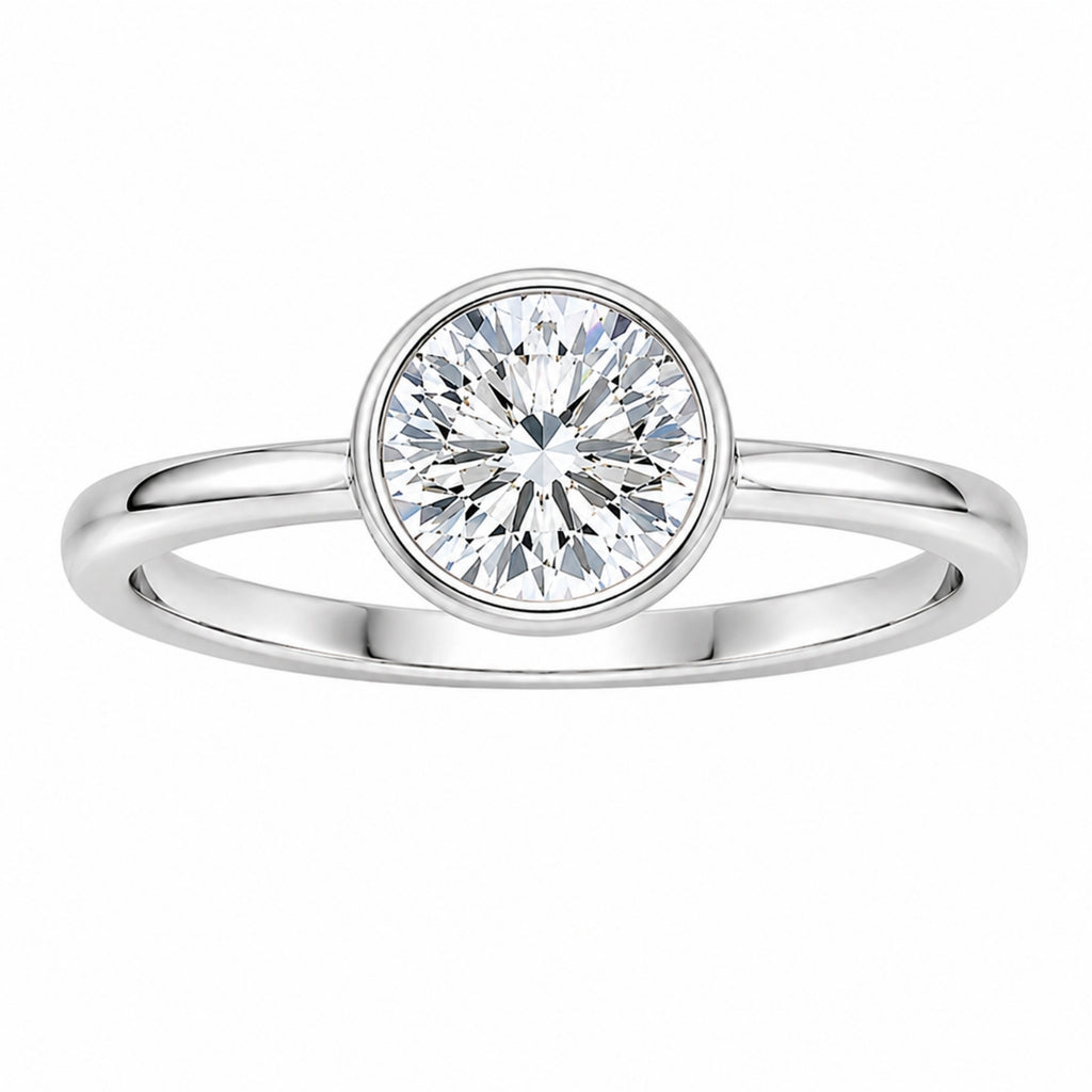 1.00-6.00 Carat T.W. Round-cut IGI Certified Lab Grown Diamond (F/VS+) 14K Gold Bezel Set Ring