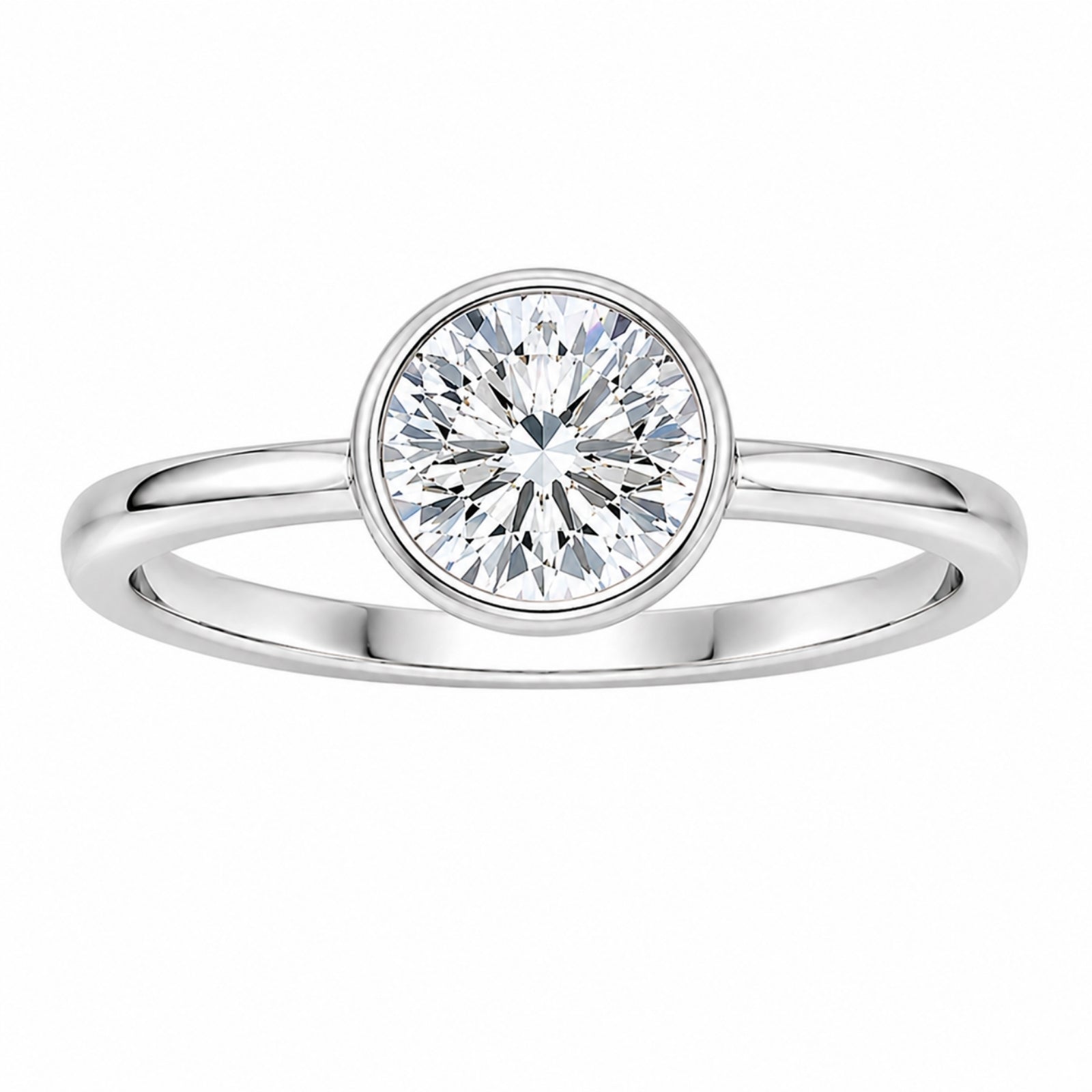 1.00-6.00 Carat T.W. Round-cut IGI Certified Lab Grown Diamond (F/VS+) 14K Gold Bezel Set Ring