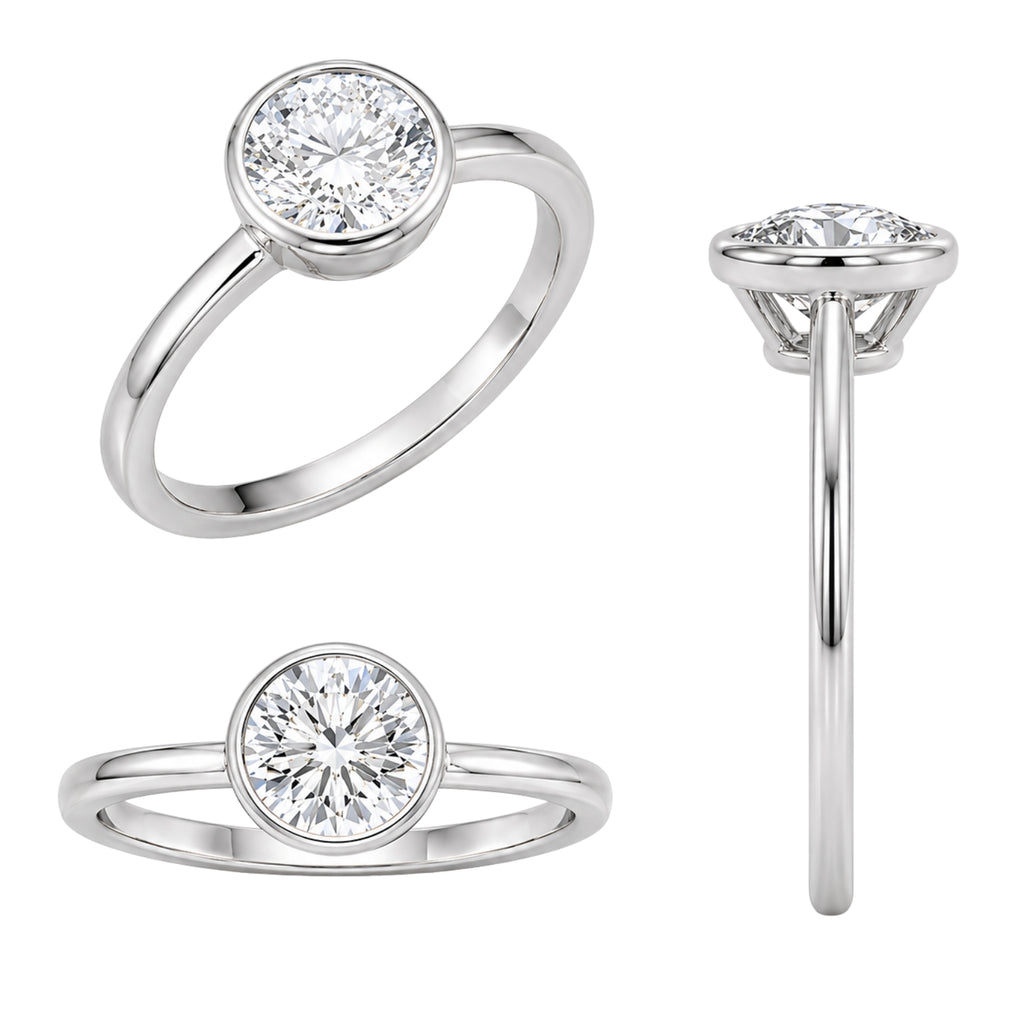 1.00-6.00 Carat T.W. Round-cut IGI Certified Lab Grown Diamond (F/VS+) 14K Gold Bezel Set Ring