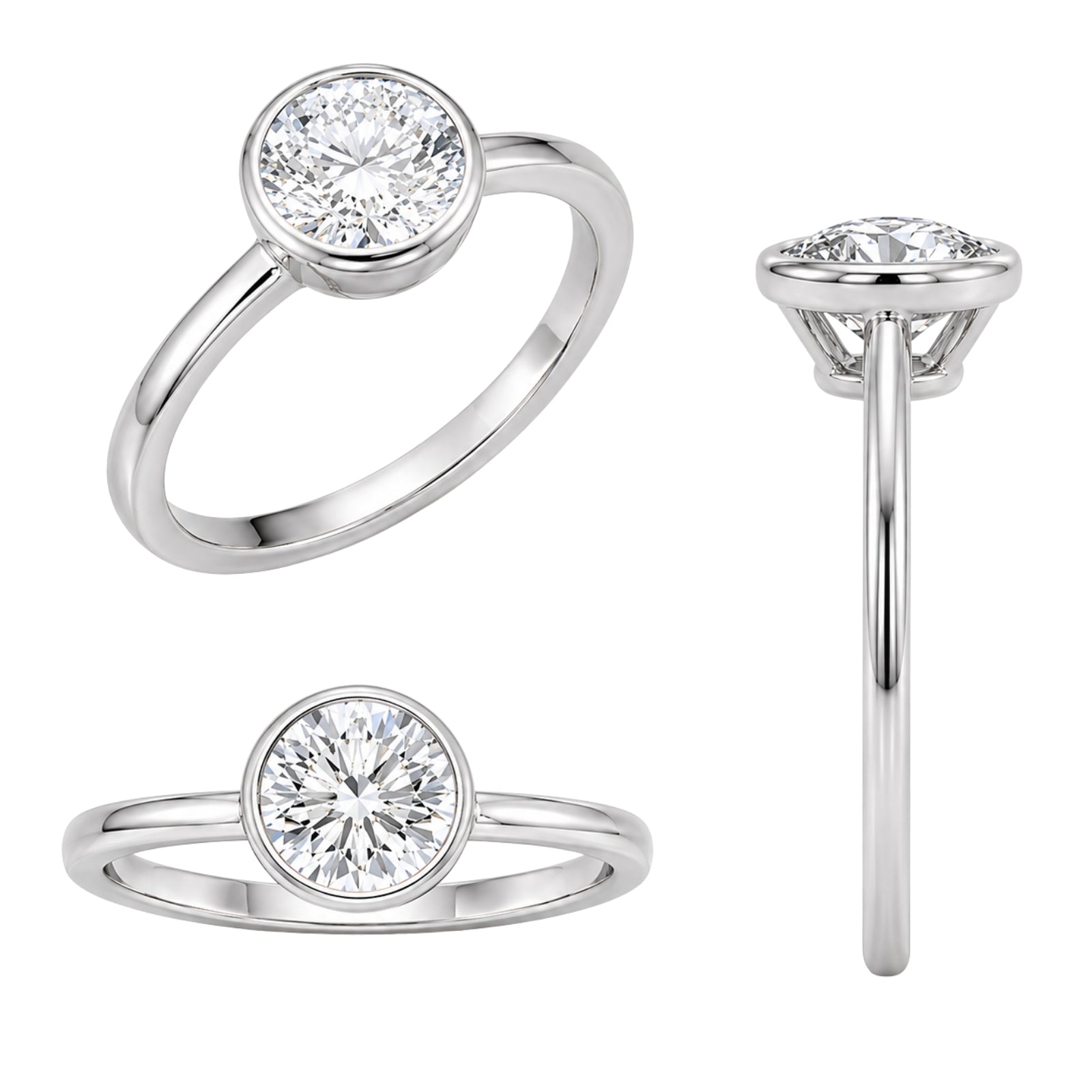 1.00-6.00 Carat T.W. Round-cut IGI Certified Lab Grown Diamond (F/VS+) 14K Gold Bezel Set Ring