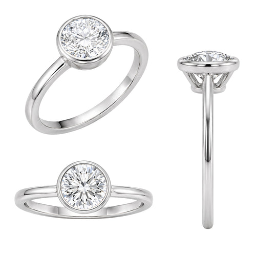 1.00-6.00 Carat T.W. Round-cut IGI Certified Lab Grown Diamond (F/VS+) 14K Gold Bezel Set Ring