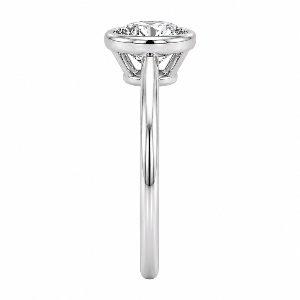 1.00-6.00 Carat T.W. Round-cut IGI Certified Lab Grown Diamond (F/VS+) 14K Gold Bezel Set Ring