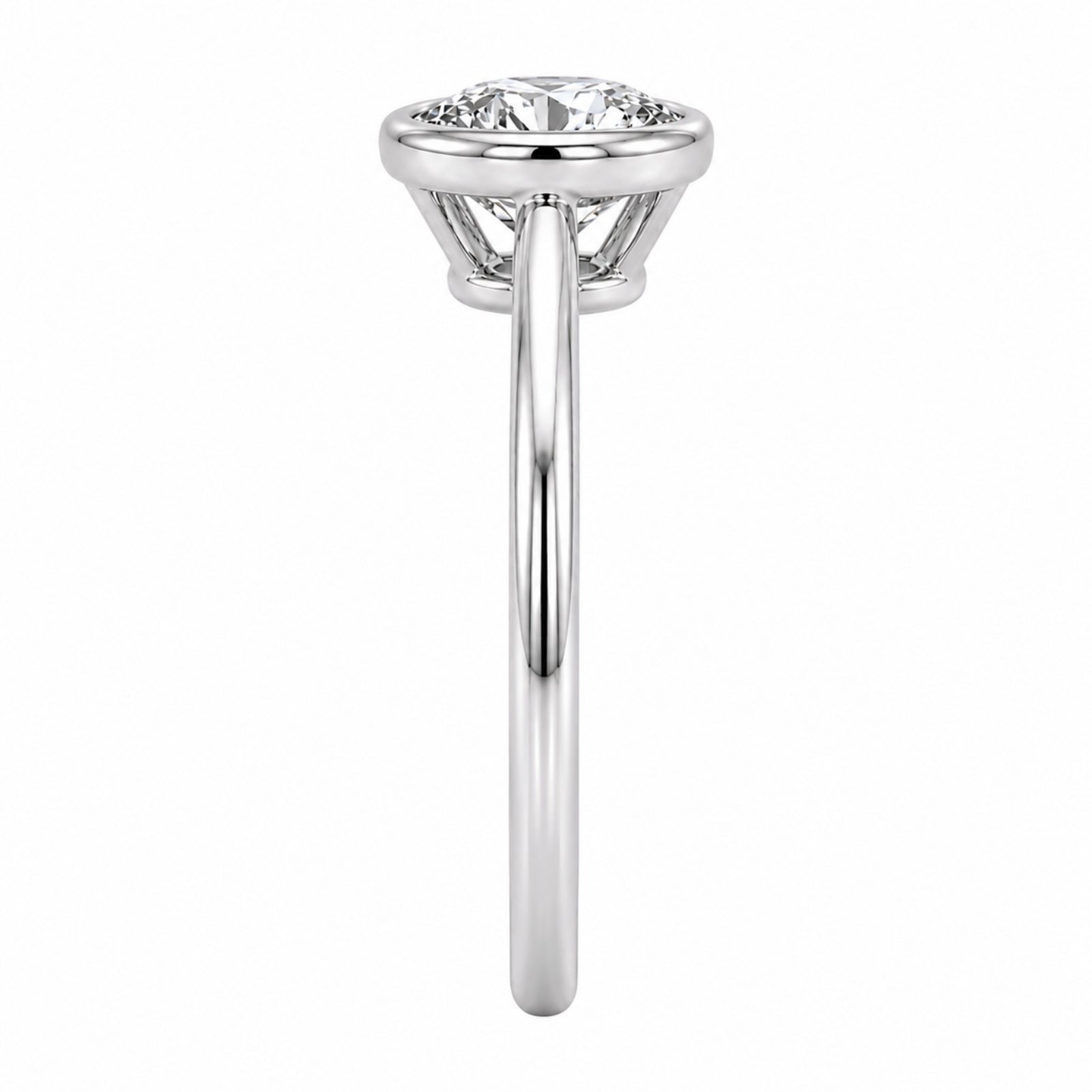 1.00-6.00 Carat T.W. Round-cut IGI Certified Lab Grown Diamond (F/VS+) 14K Gold Bezel Set Ring