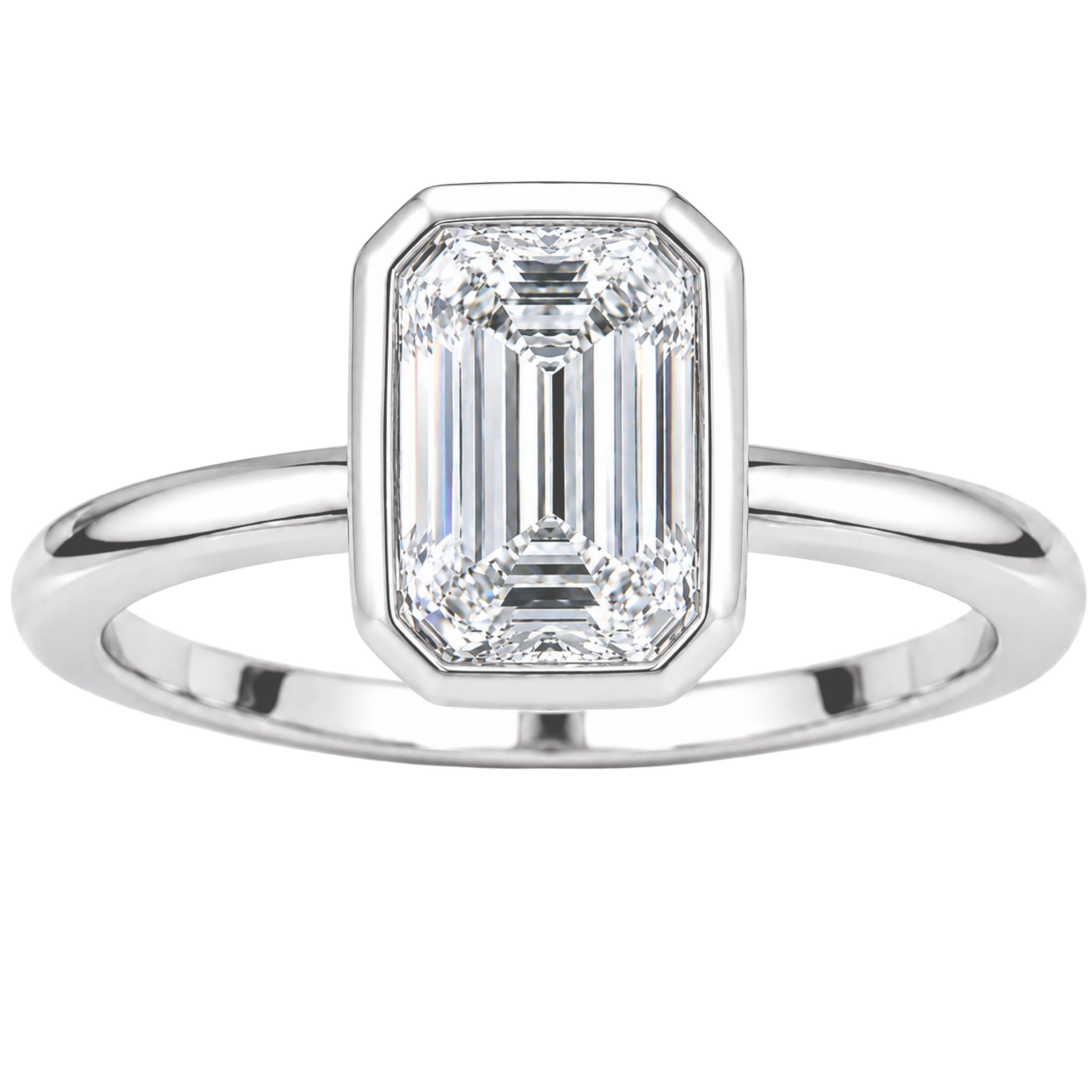 1.00-6.00 Carat T.W. Emerald-cut IGI Certified Lab Grown Diamond (F/VS+) 14K Gold Bezel Set Ring