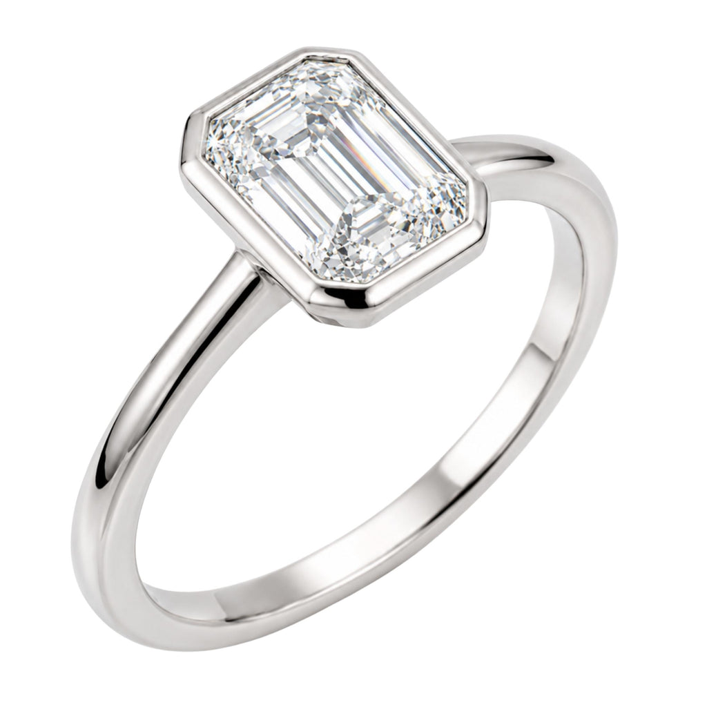 1.00-6.00 Carat T.W. Emerald-cut IGI Certified Lab Grown Diamond (F/VS+) 14K Gold Bezel Set Ring