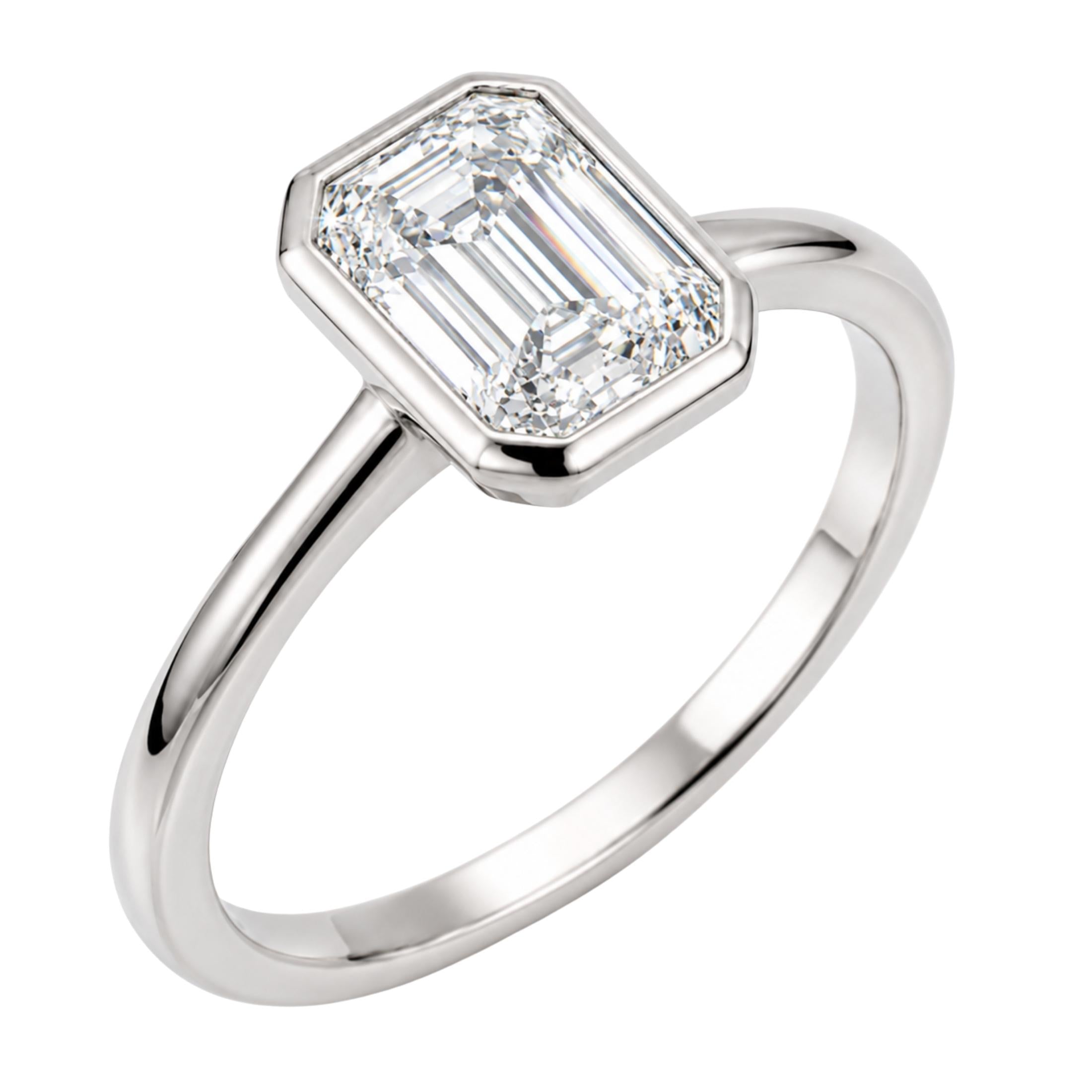 1.00-6.00 Carat T.W. Emerald-cut IGI Certified Lab Grown Diamond (F/VS+) 14K Gold Bezel Set Ring