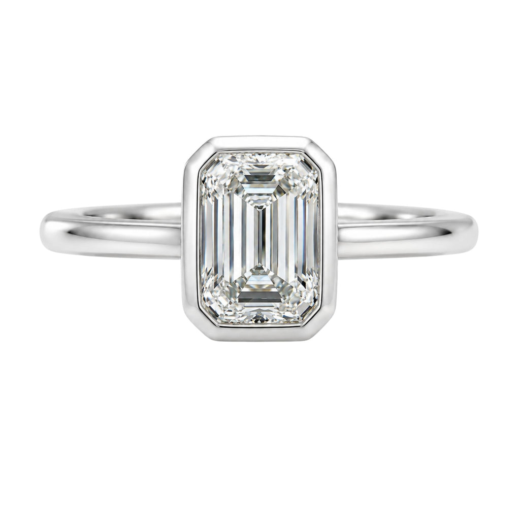 1.00-6.00 Carat T.W. Emerald-cut IGI Certified Lab Grown Diamond (F/VS+) 14K Gold Bezel Set Ring