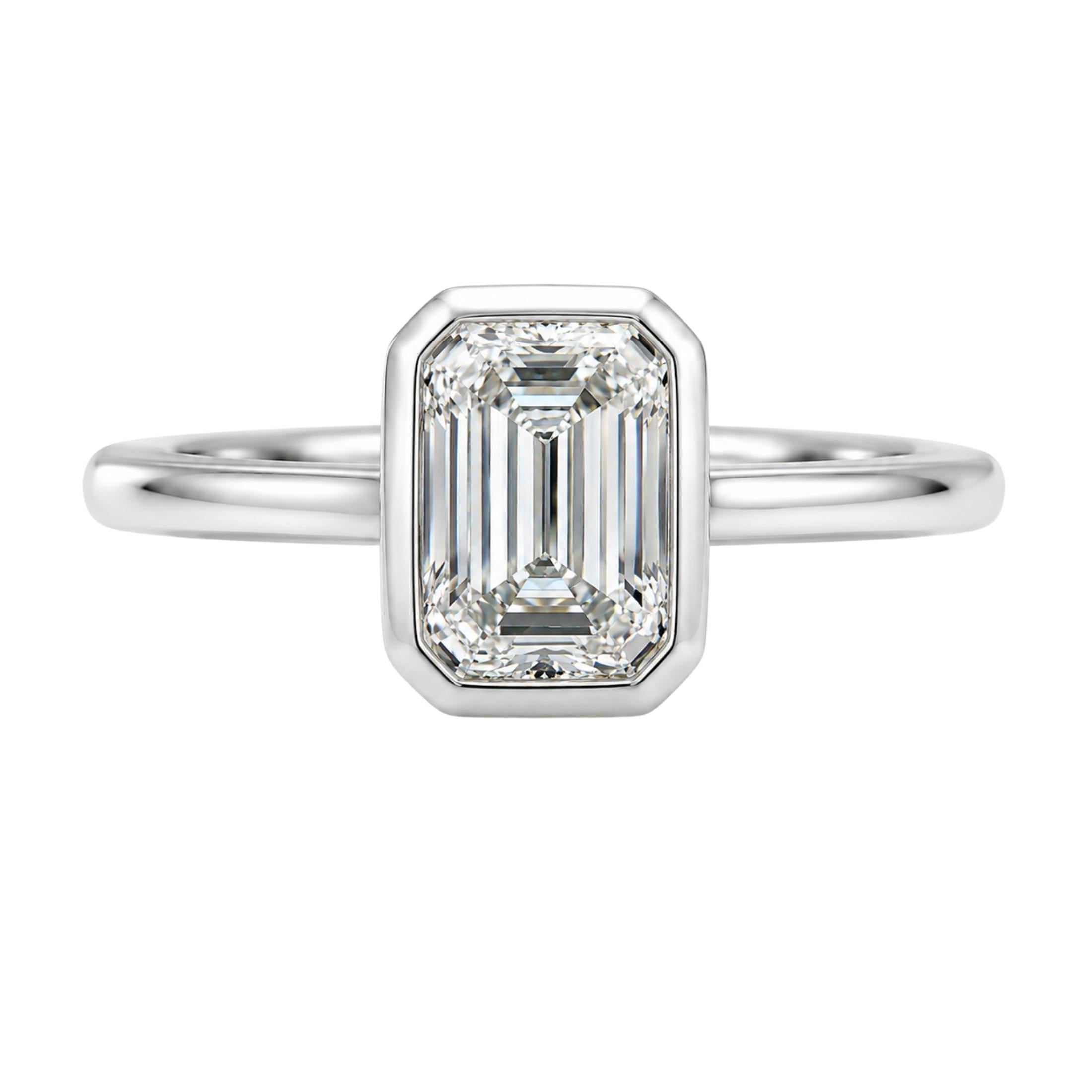 1.00-6.00 Carat T.W. Emerald-cut IGI Certified Lab Grown Diamond (F/VS+) 14K Gold Bezel Set Ring