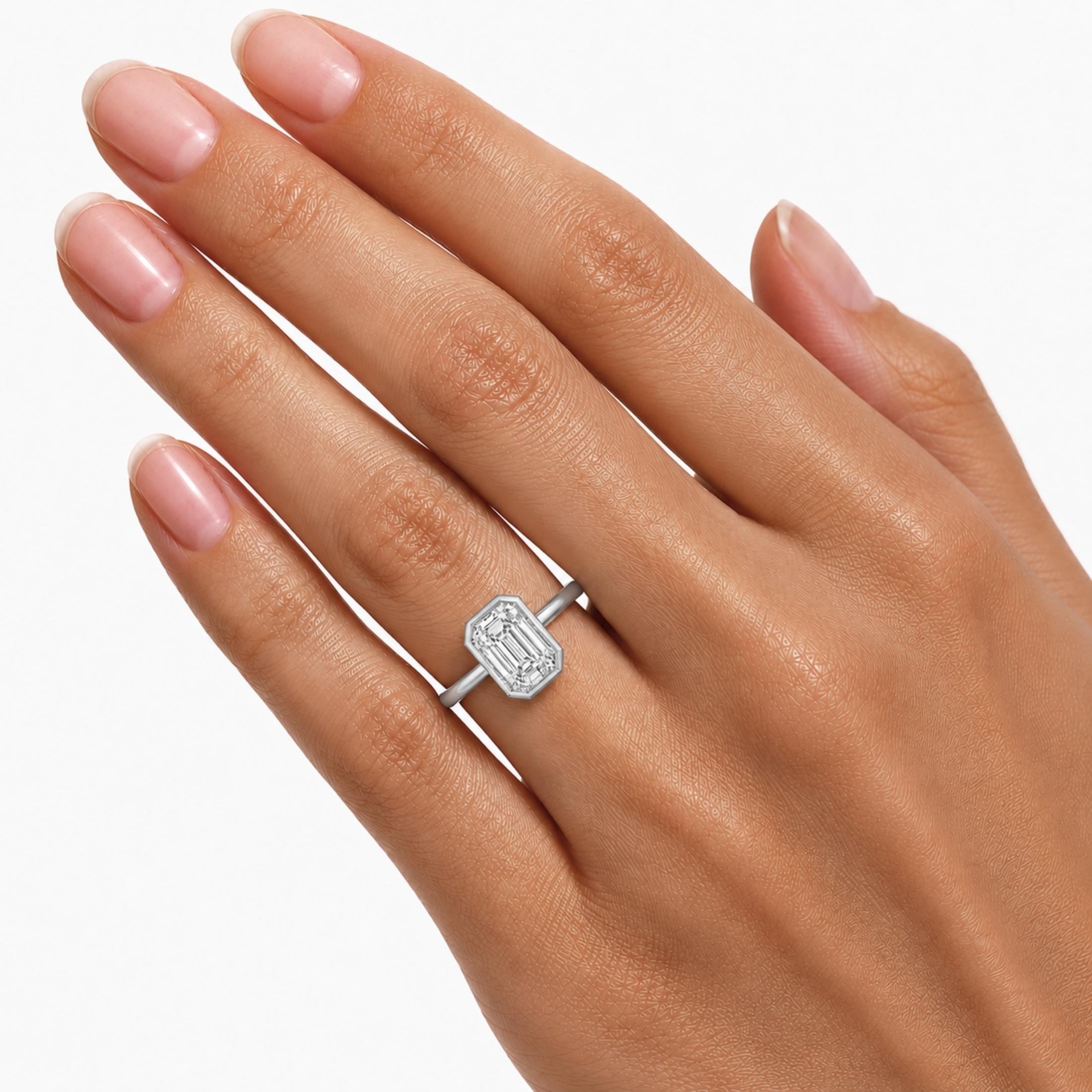 1.00-6.00 Carat T.W. Emerald-cut IGI Certified Lab Grown Diamond (F/VS+) 14K Gold Bezel Set Ring