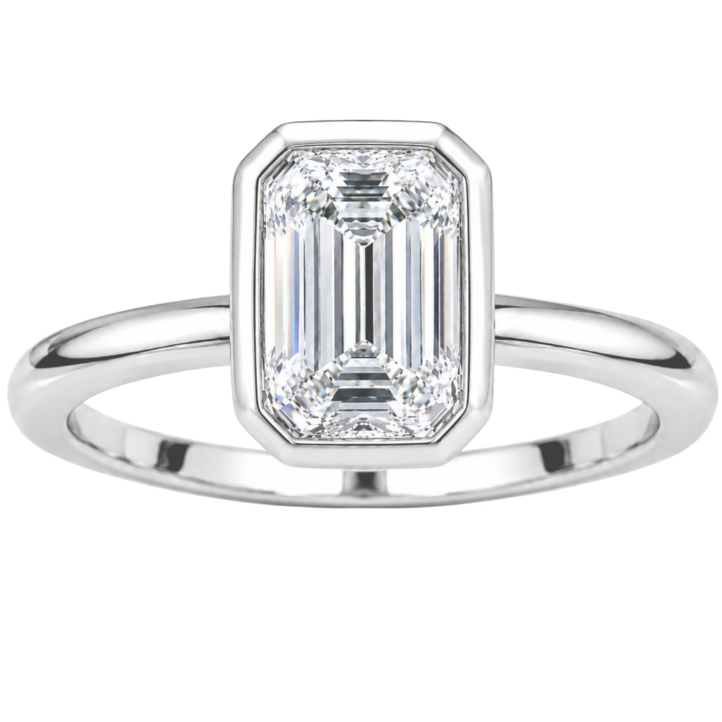 1.00-6.00 Carat T.W. Emerald-cut IGI Certified Lab Grown Diamond (F/VS+) 14K Gold Bezel Set Ring