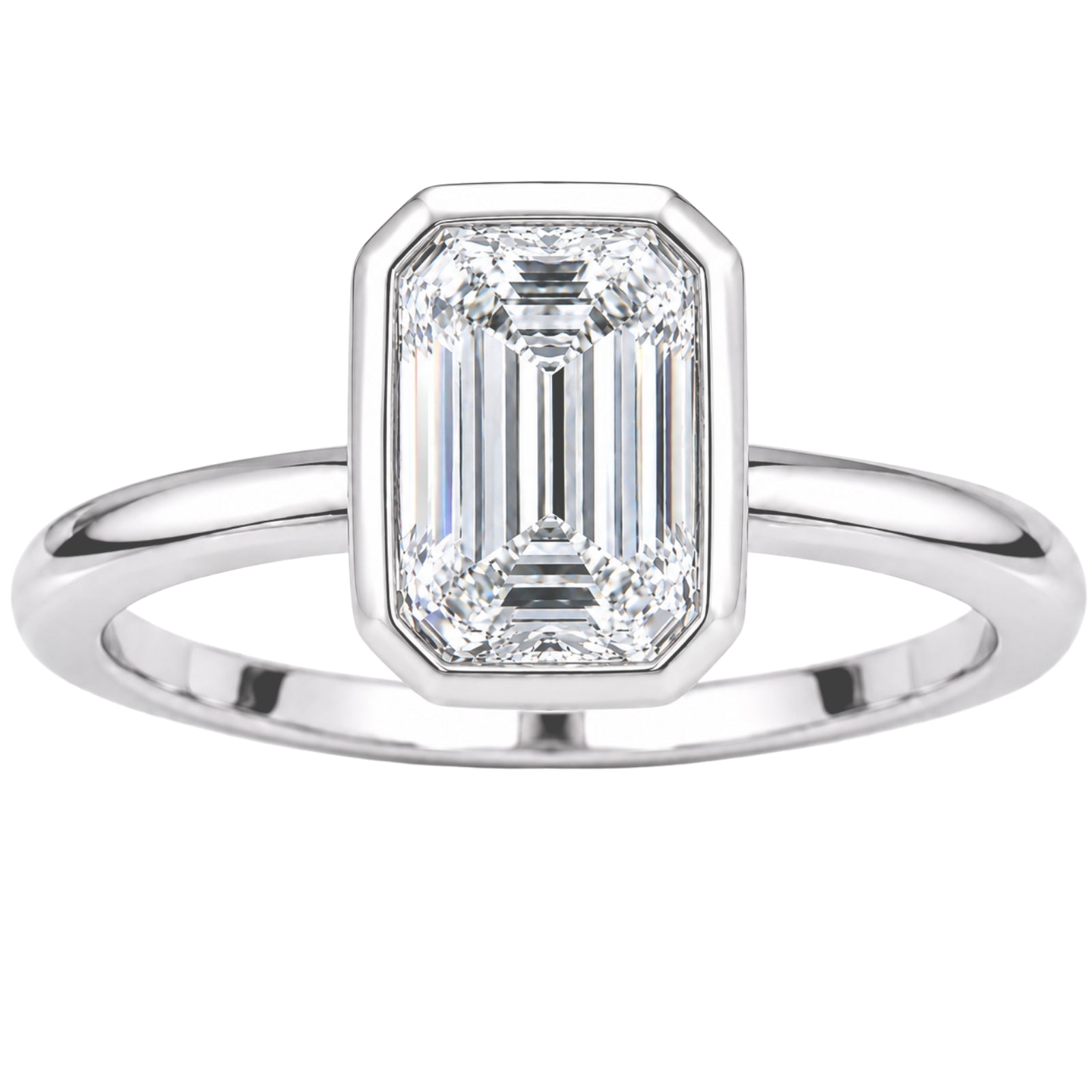 1.00-6.00 Carat T.W. Emerald-cut IGI Certified Lab Grown Diamond (F/VS+) 14K Gold Bezel Set Ring