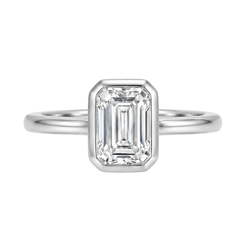 1.00-6.00 Carat T.W. Emerald-cut IGI Certified Lab Grown Diamond (F/VS+) 14K Gold Bezel Set Ring