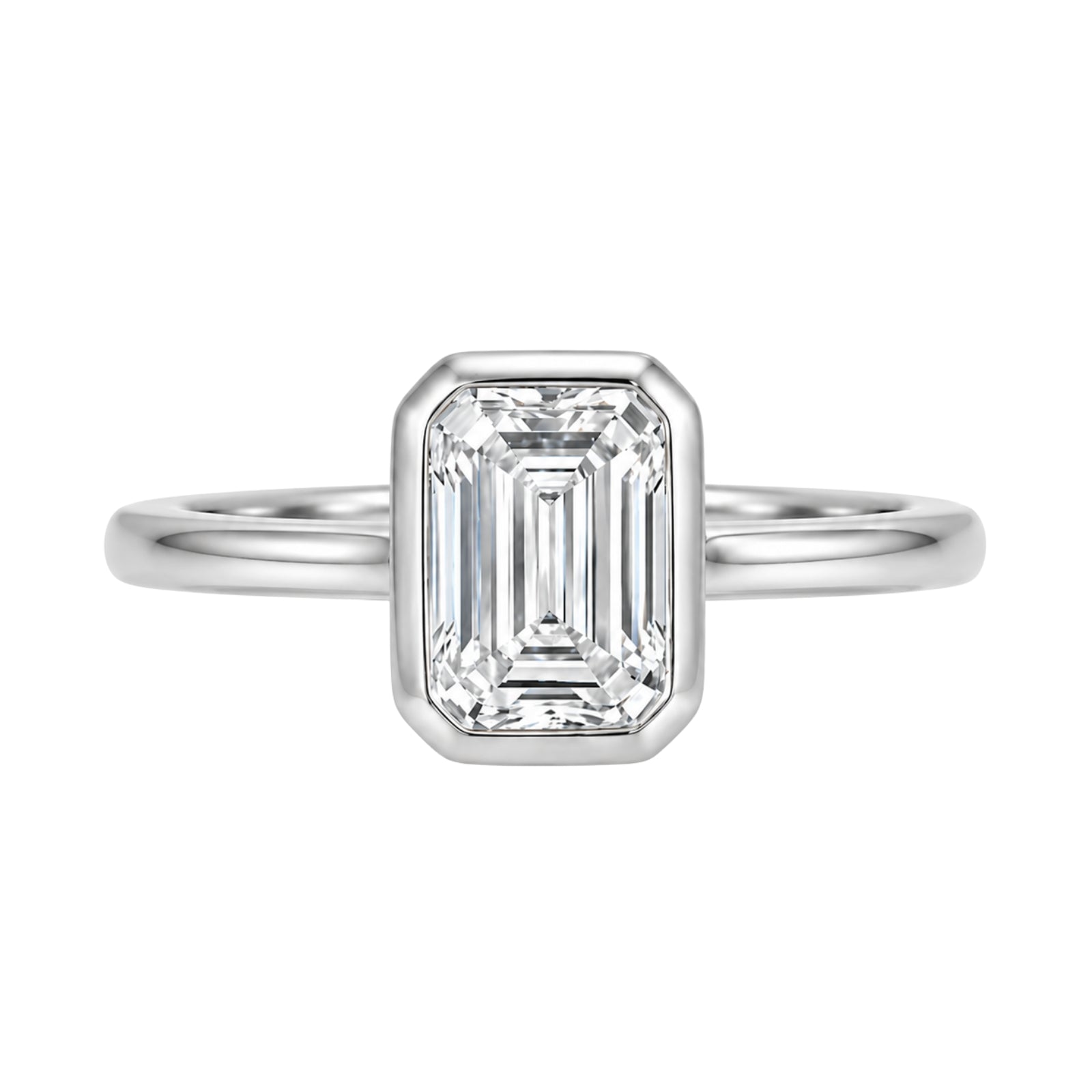 1.00-6.00 Carat T.W. Emerald-cut IGI Certified Lab Grown Diamond (F/VS+) 14K Gold Bezel Set Ring