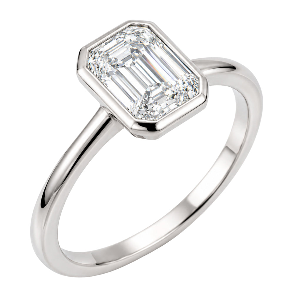 1.00-6.00 Carat T.W. Emerald-cut IGI Certified Lab Grown Diamond (F/VS+) 14K Gold Bezel Set Ring