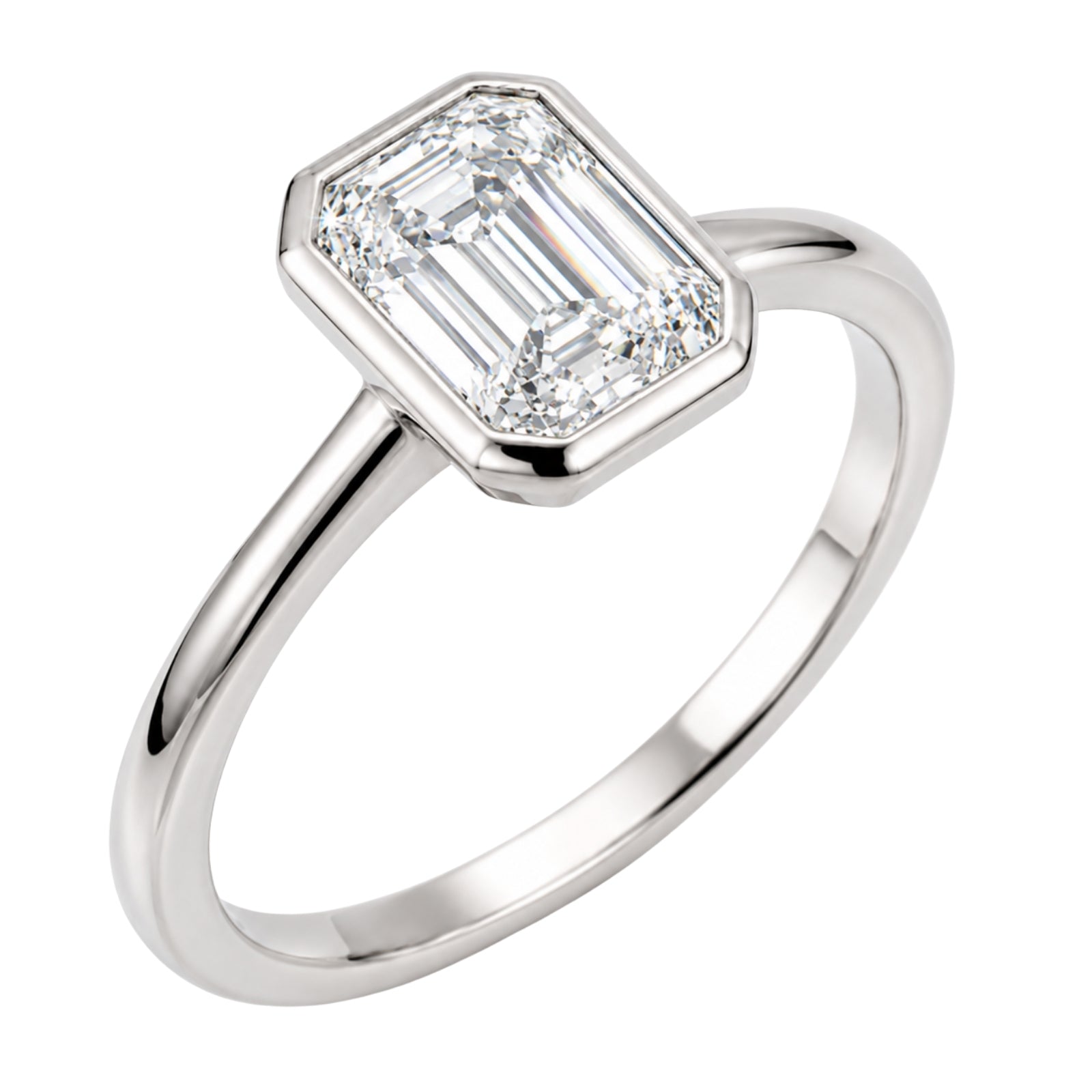 1.00-6.00 Carat T.W. Emerald-cut IGI Certified Lab Grown Diamond (F/VS+) 14K Gold Bezel Set Ring