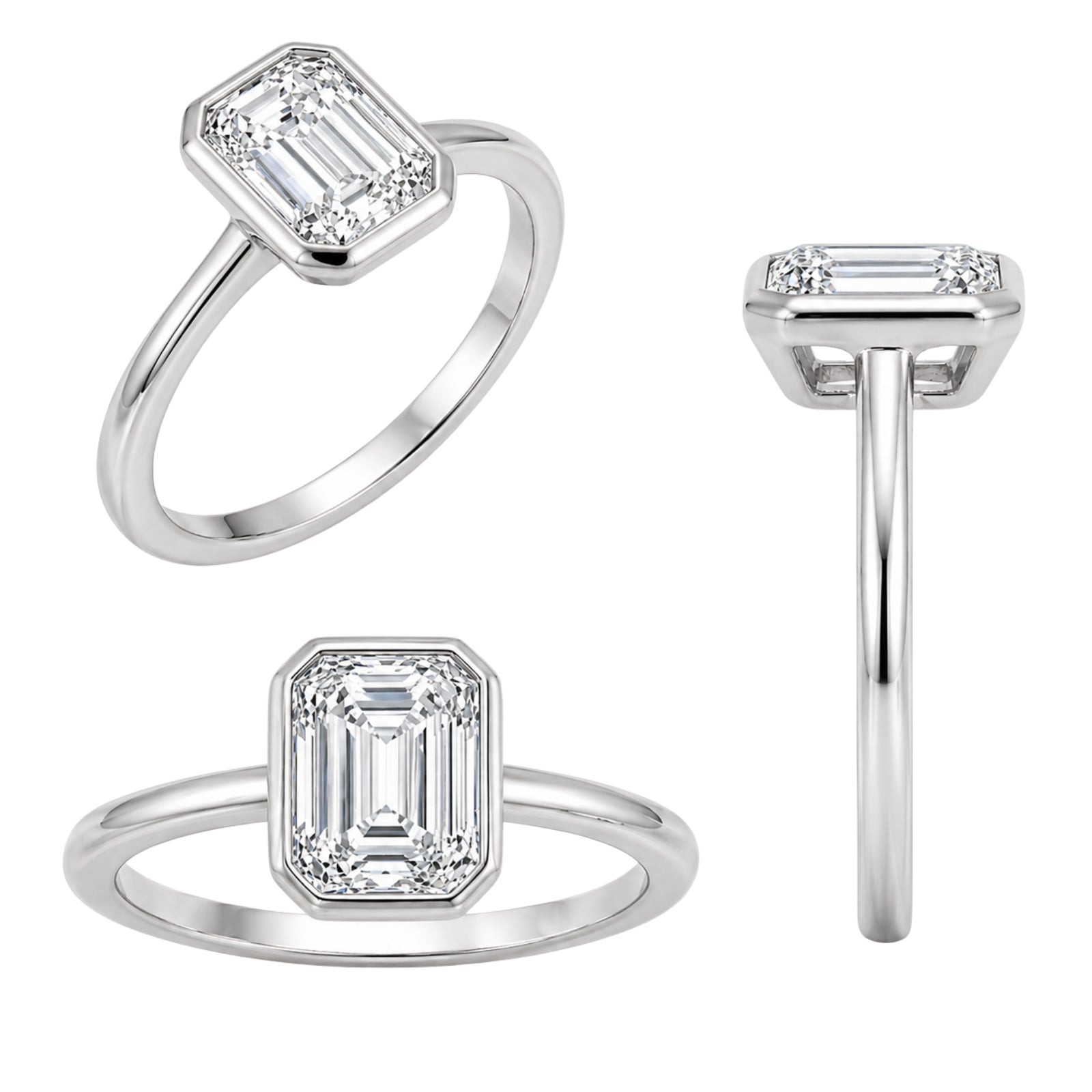 1.00-6.00 Carat T.W. Emerald-cut IGI Certified Lab Grown Diamond (F/VS+) 14K Gold Bezel Set Ring