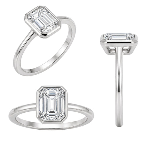 1.00-6.00 Carat T.W. Emerald-cut IGI Certified Lab Grown Diamond (F/VS+) 14K Gold Bezel Set Ring