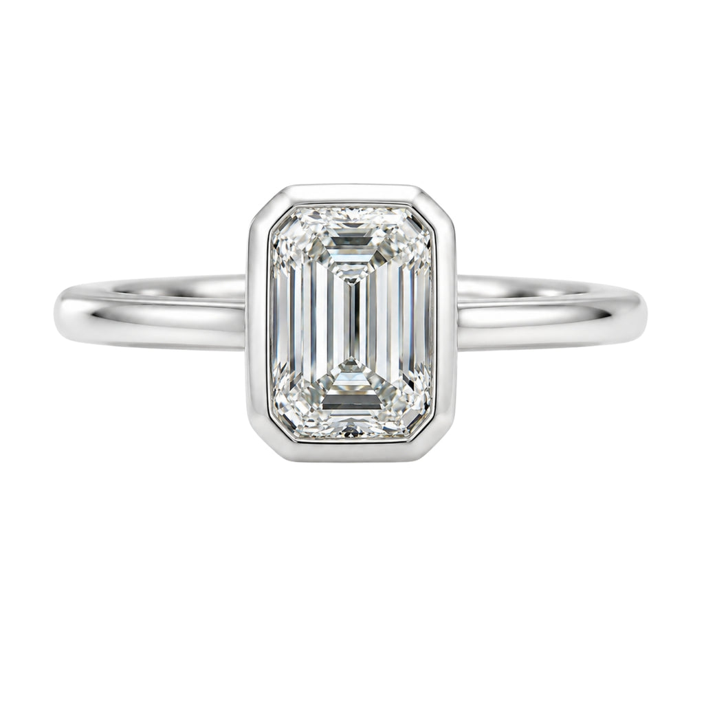 1.00-6.00 Carat T.W. Emerald-cut IGI Certified Lab Grown Diamond (F/VS+) 14K Gold Bezel Set Ring