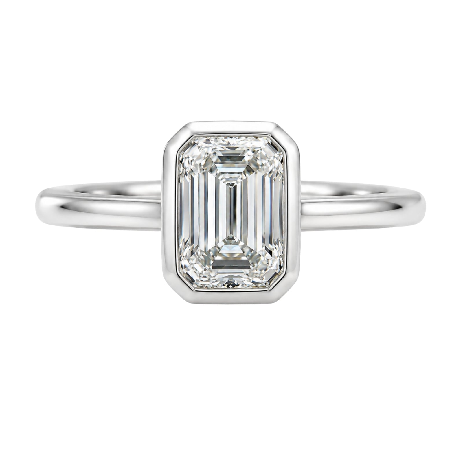 1.00-6.00 Carat T.W. Emerald-cut IGI Certified Lab Grown Diamond (F/VS+) 14K Gold Bezel Set Ring