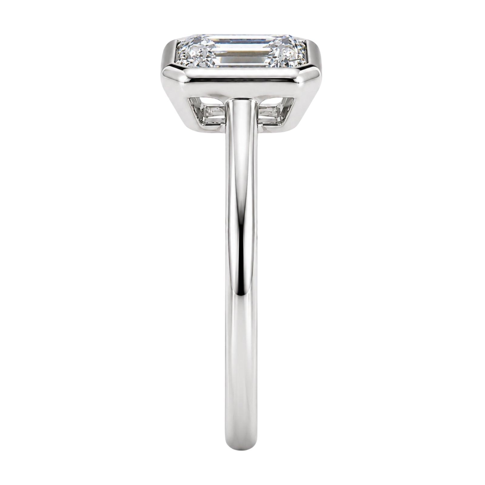1.00-6.00 Carat T.W. Emerald-cut IGI Certified Lab Grown Diamond (F/VS+) 14K Gold Bezel Set Ring