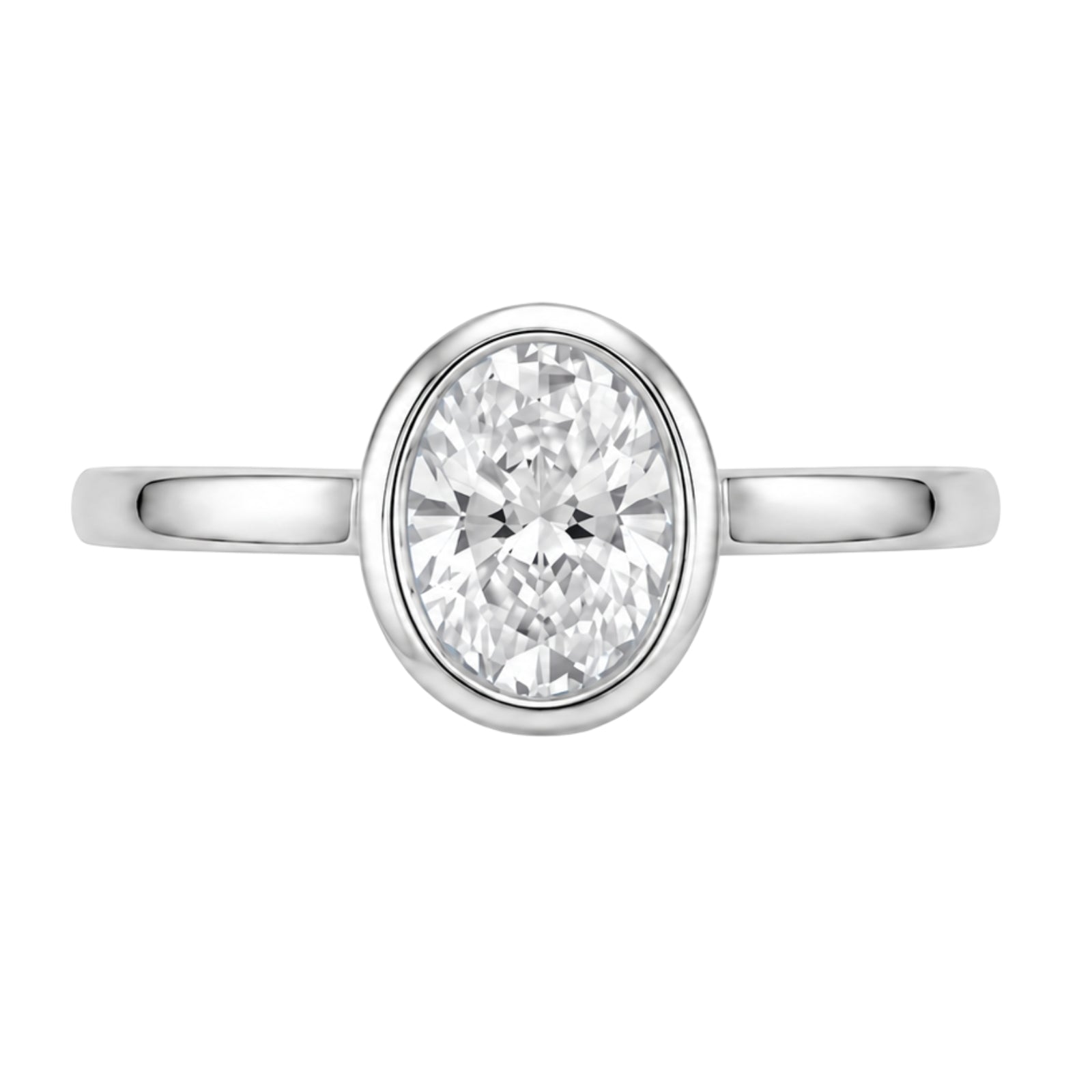 1.00-6.00 Carat T.W. Oval-cut IGI Certified Lab Grown Diamond (F/VS+) 14K Gold Bezel Set Ring