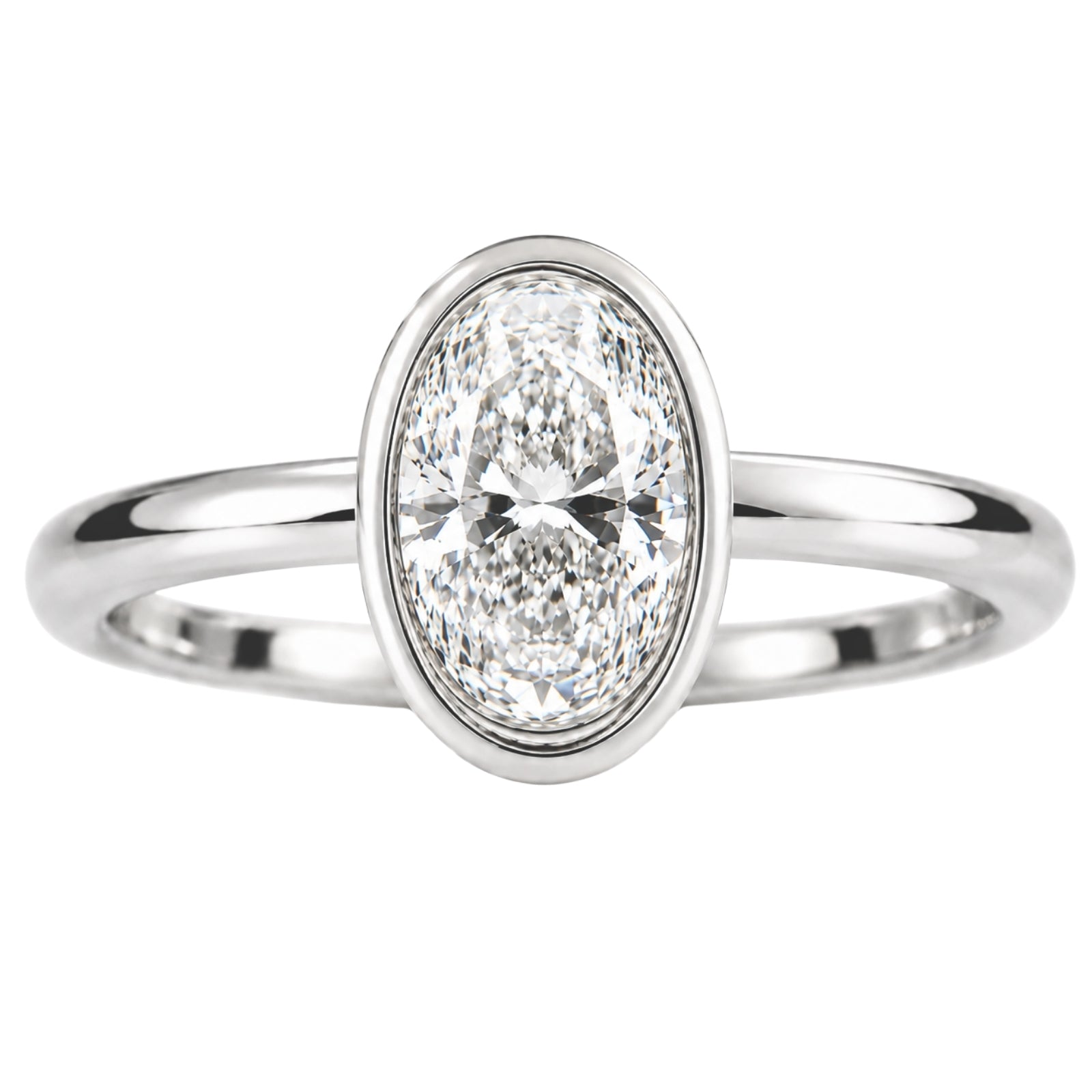 1.00-6.00 Carat T.W. Oval-cut IGI Certified Lab Grown Diamond (F/VS+) 14K Gold Bezel Set Ring