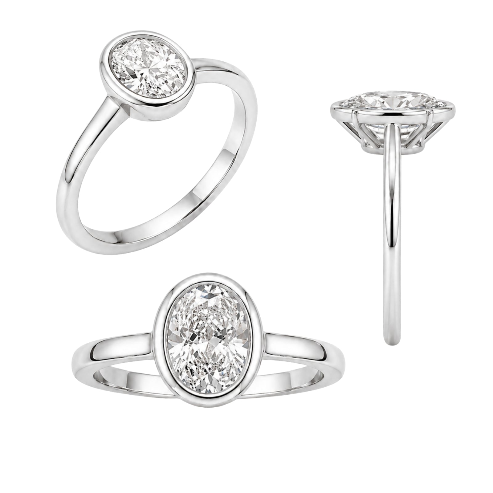 1.00-6.00 Carat T.W. Oval-cut IGI Certified Lab Grown Diamond (F/VS+) 14K Gold Bezel Set Ring