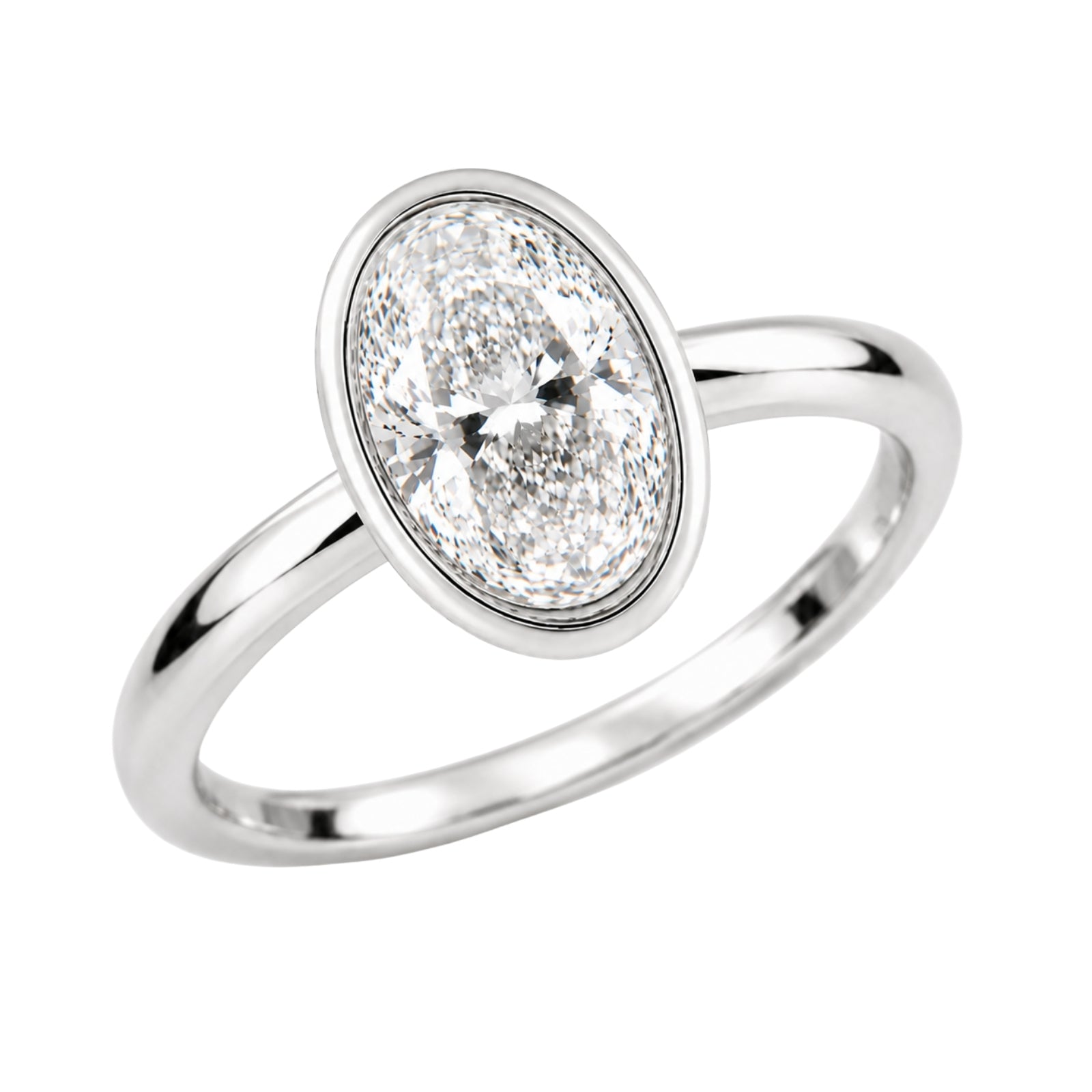 1.00-6.00 Carat T.W. Oval-cut IGI Certified Lab Grown Diamond (F/VS+) 14K Gold Bezel Set Ring