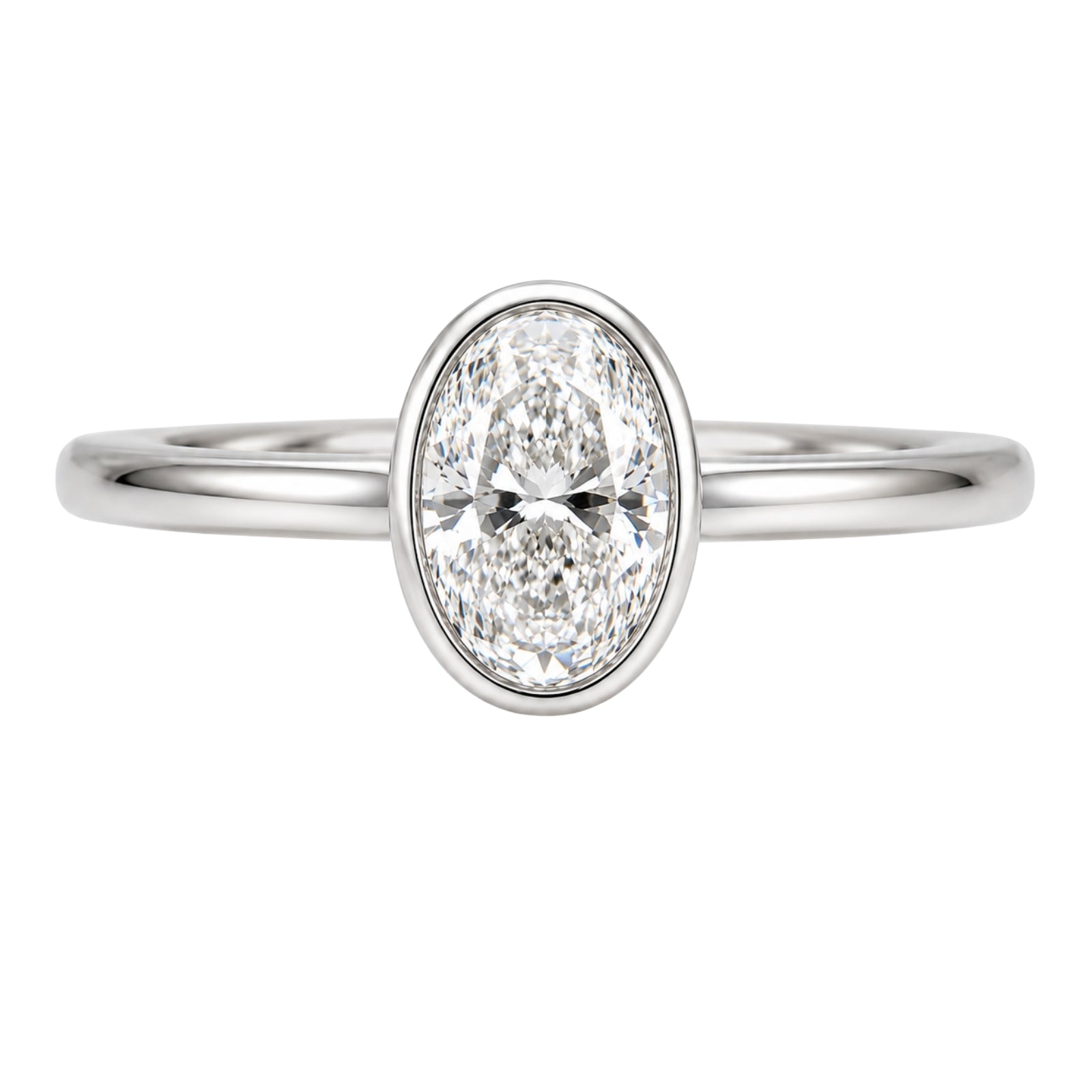 1.00-6.00 Carat T.W. Oval-cut IGI Certified Lab Grown Diamond (F/VS+) 14K Gold Bezel Set Ring