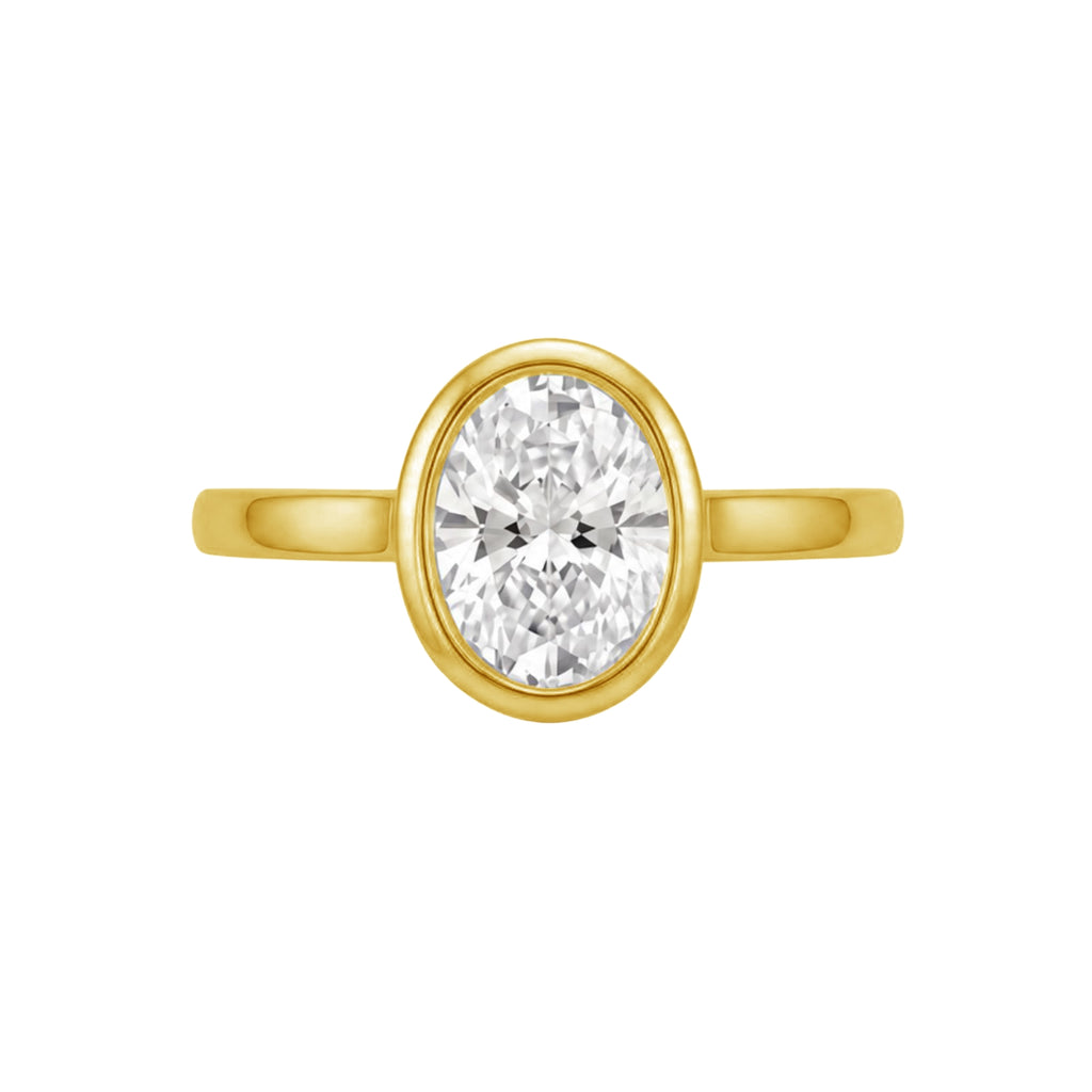 1.00-6.00 Carat T.W. Oval-cut IGI Certified Lab Grown Diamond (F/VS+) 14K Gold Bezel Set Ring