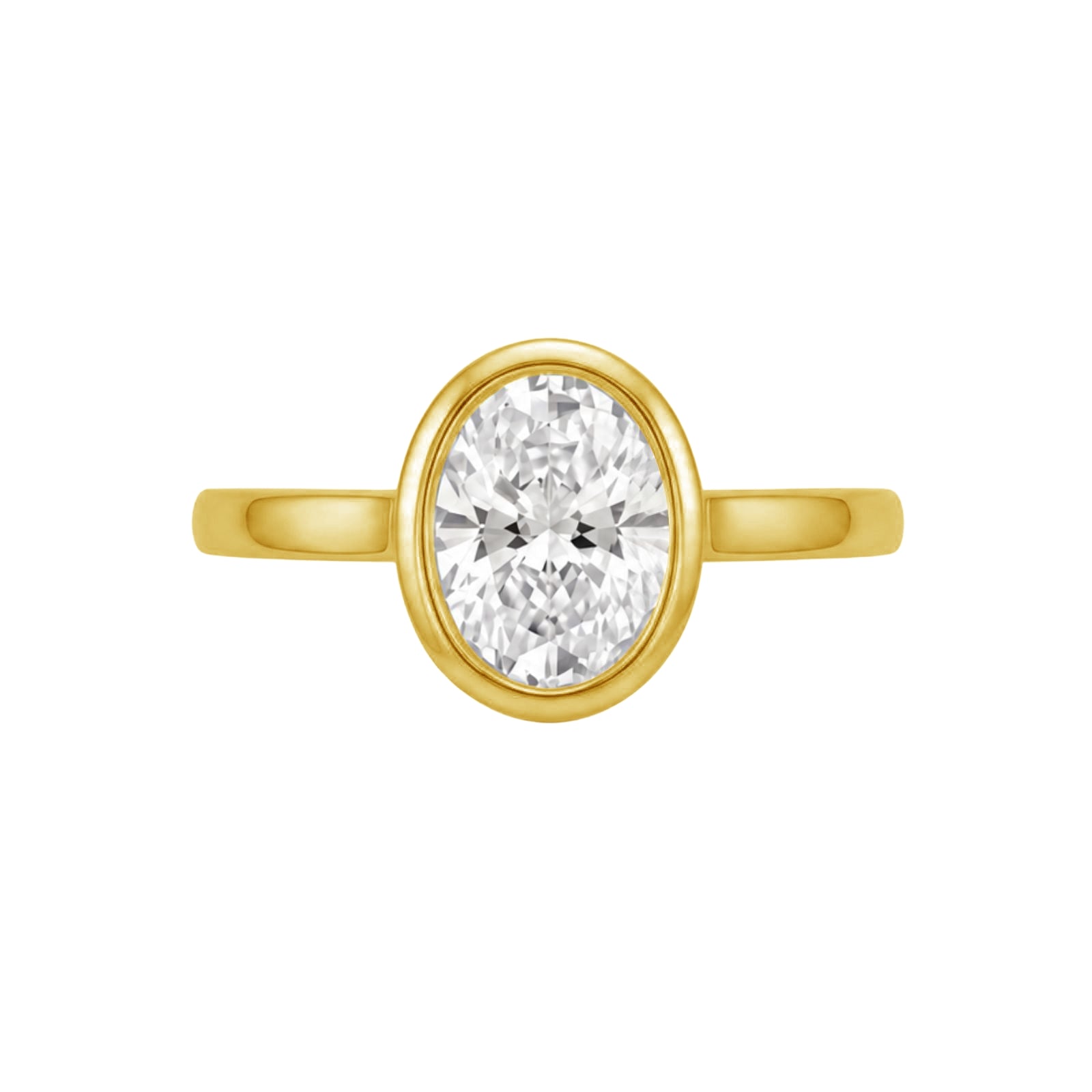 1.00-6.00 Carat T.W. Oval-cut IGI Certified Lab Grown Diamond (F/VS+) 14K Gold Bezel Set Ring