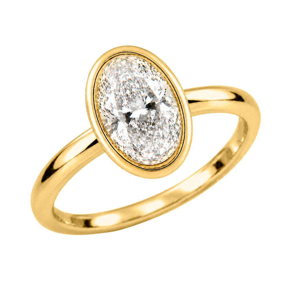1.00-6.00 Carat T.W. Oval-cut IGI Certified Lab Grown Diamond (F/VS+) 14K Gold Bezel Set Ring