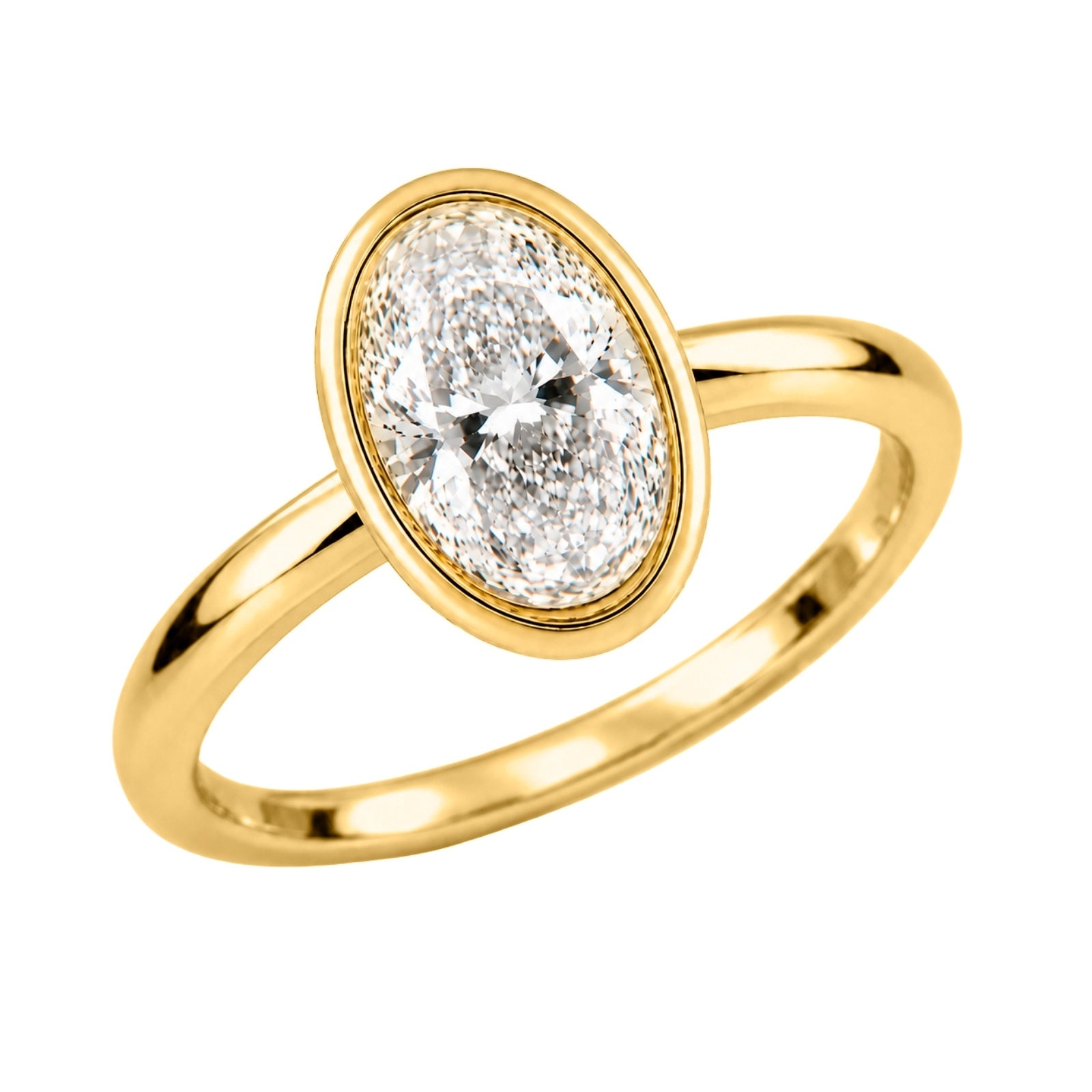 1.00-6.00 Carat T.W. Oval-cut IGI Certified Lab Grown Diamond (F/VS+) 14K Gold Bezel Set Ring
