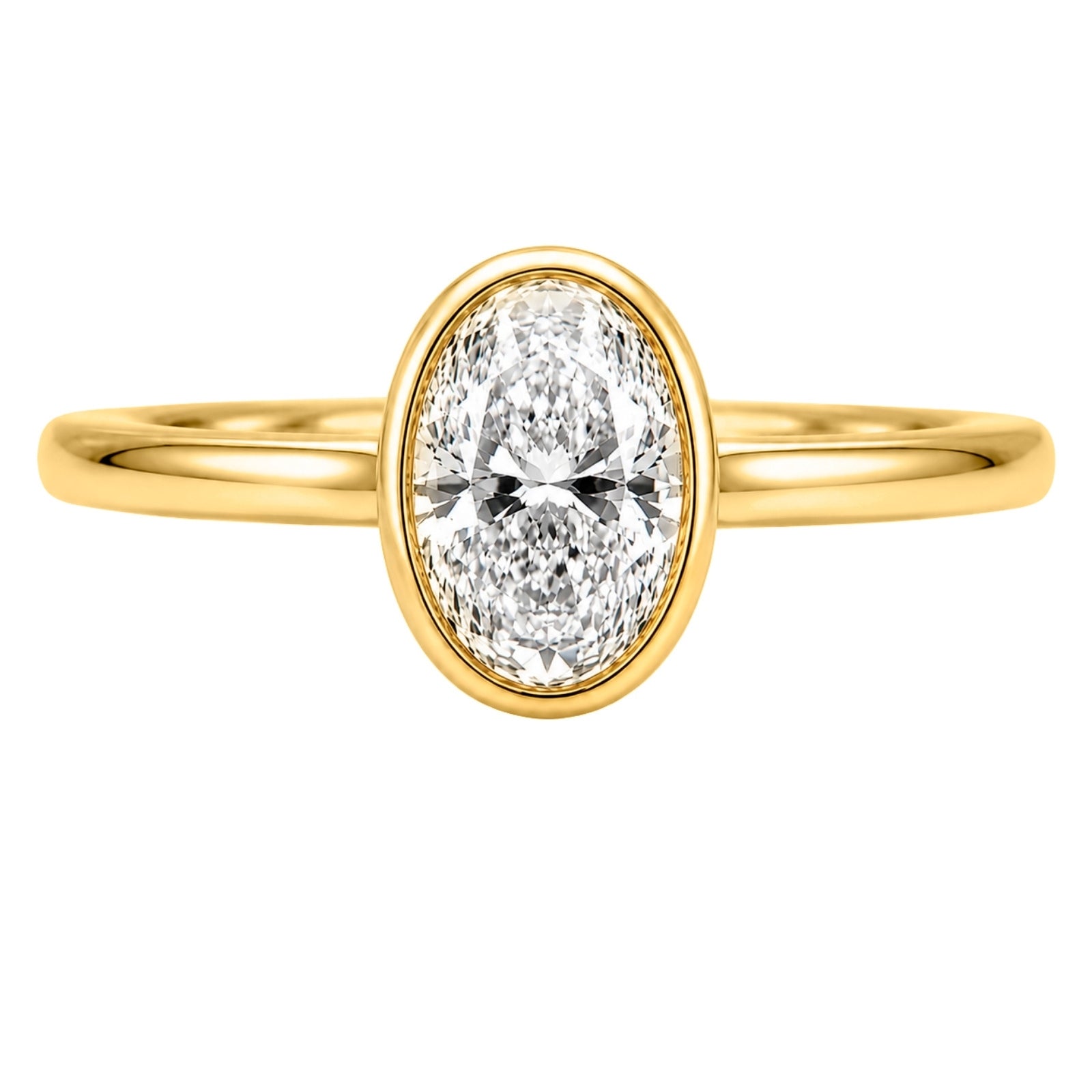 1.00-6.00 Carat T.W. Oval-cut IGI Certified Lab Grown Diamond (F/VS+) 14K Gold Bezel Set Ring
