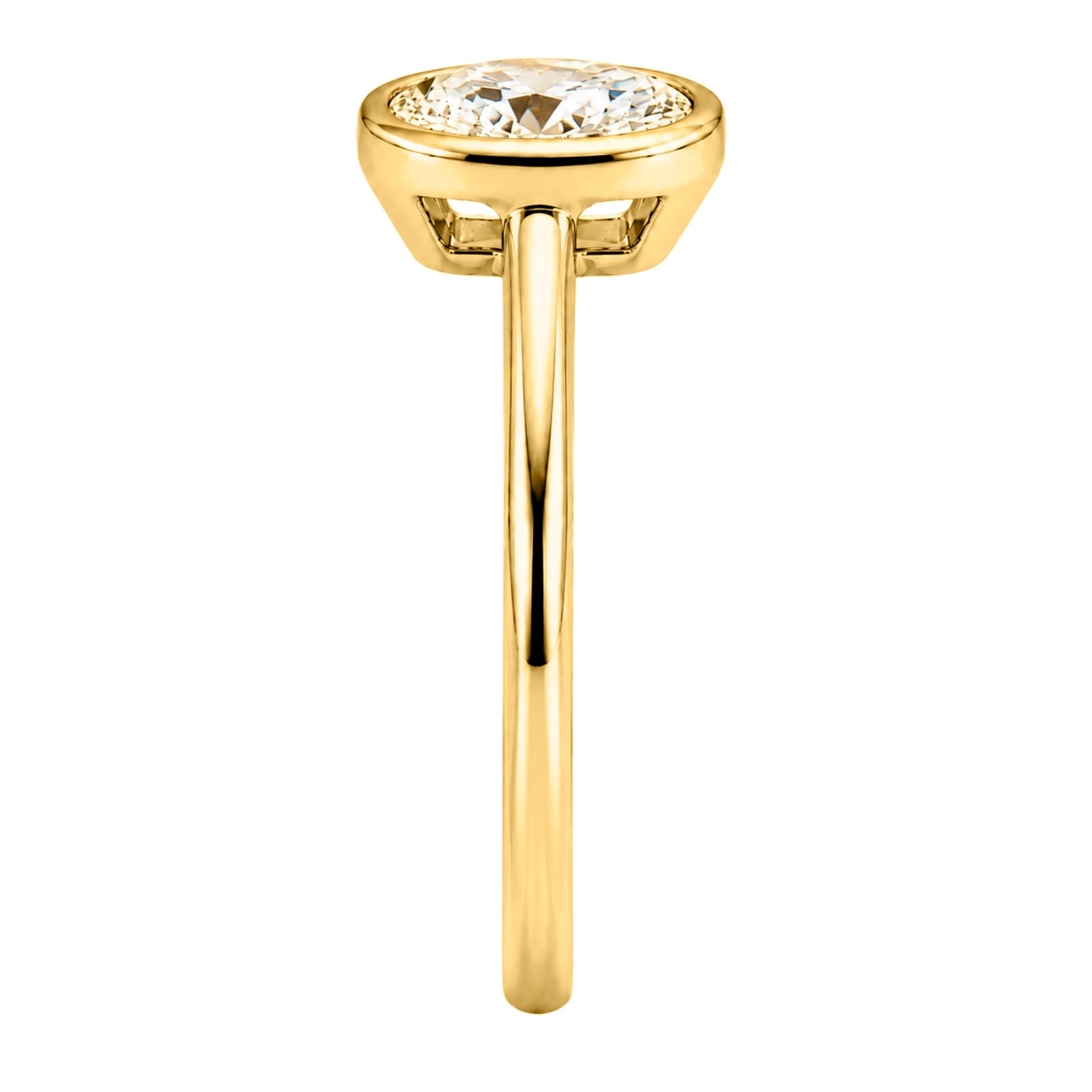 1.00-6.00 Carat T.W. Oval-cut IGI Certified Lab Grown Diamond (F/VS+) 14K Gold Bezel Set Ring