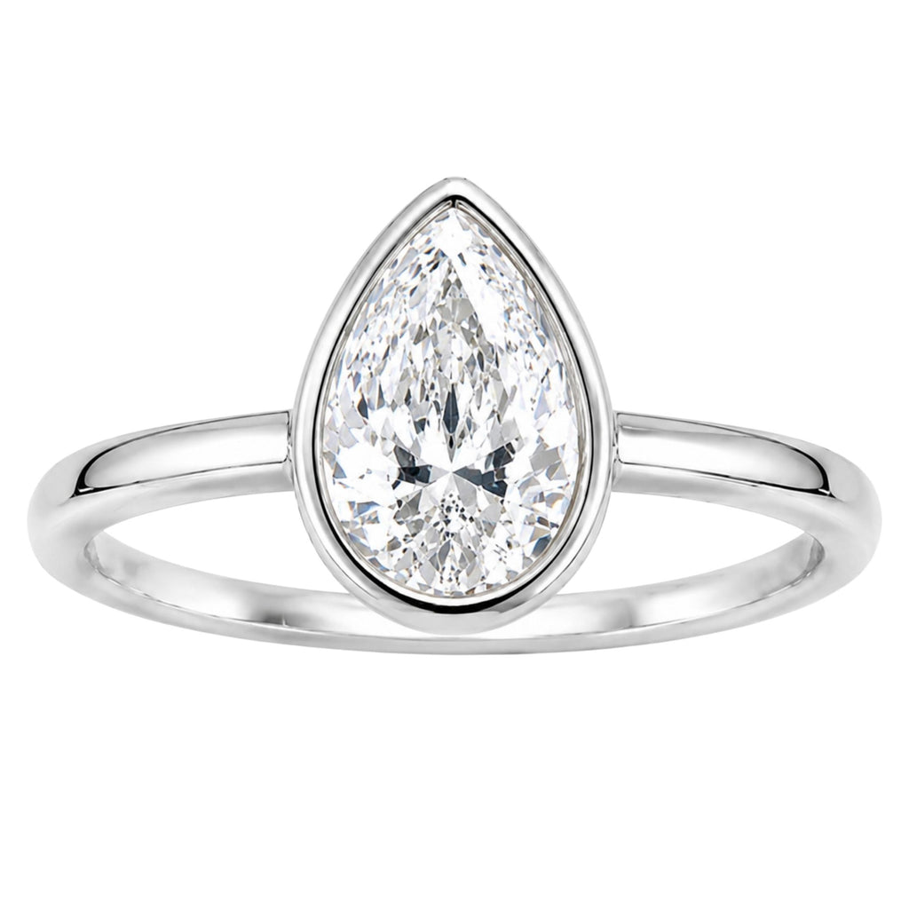 1.00-6.00 Carat T.W. Pear-cut IGI Certified Lab Grown Diamond (F/VS+) 14K Gold Bezel Set Ring